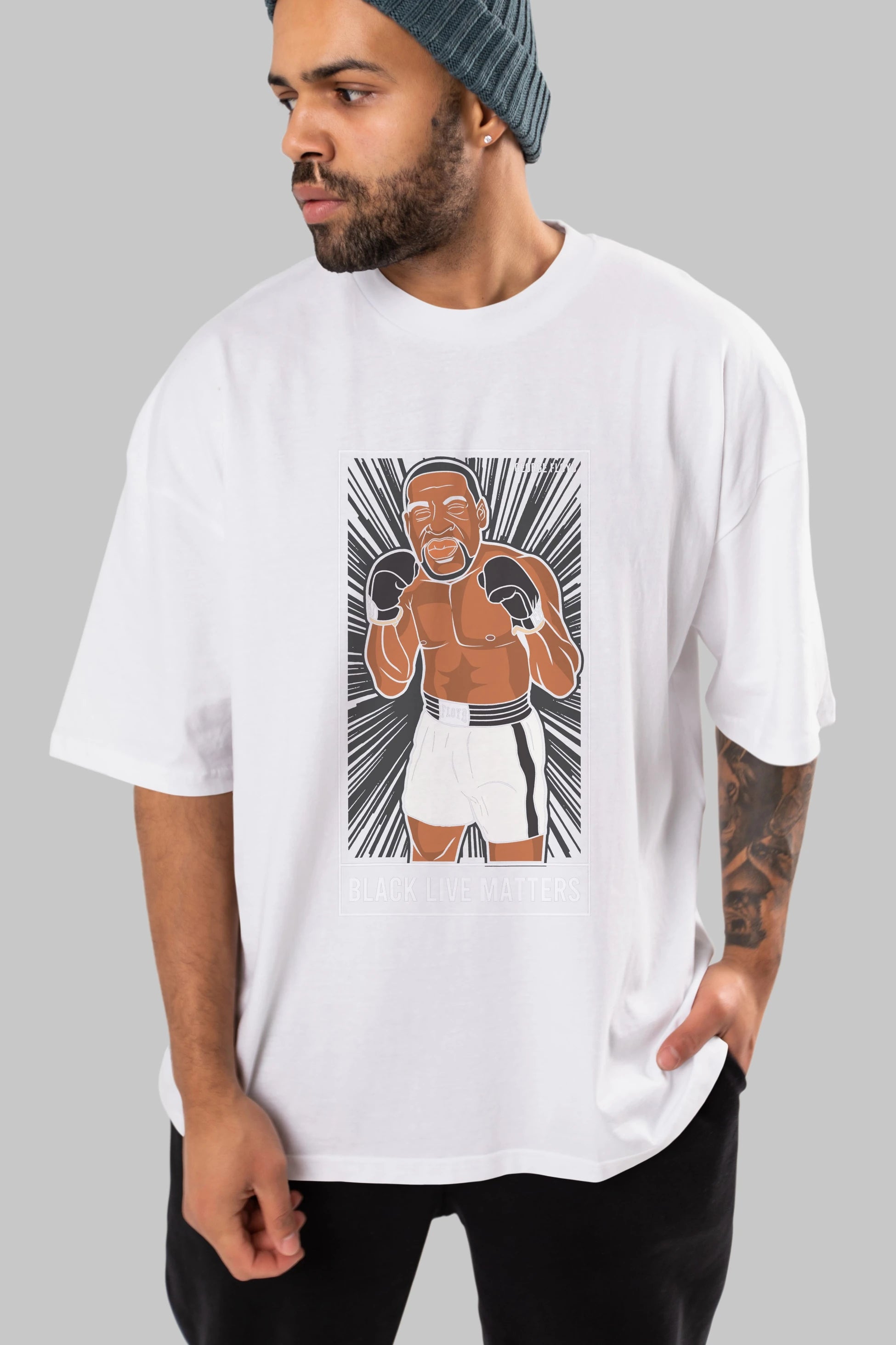 George Floyd Boxer Ön Baskılı Oversize t-shirt Erkek Kadın Unisex %100 Pamuk tişort