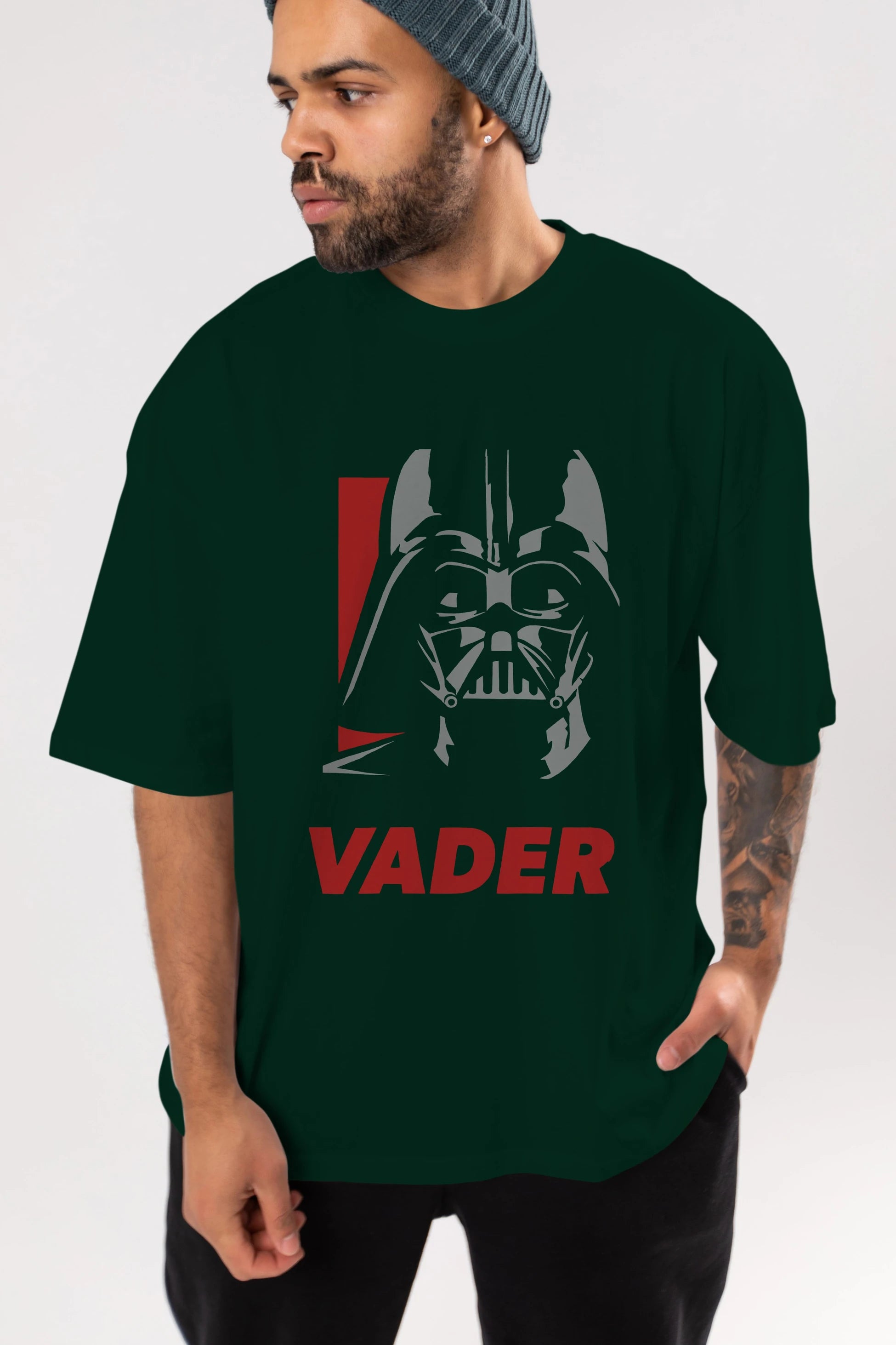 Darth Vader Ön Baskılı Oversize t-shirt Erkek Kadın Unisex %100 Pamuk Bisiklet Yaka tişort