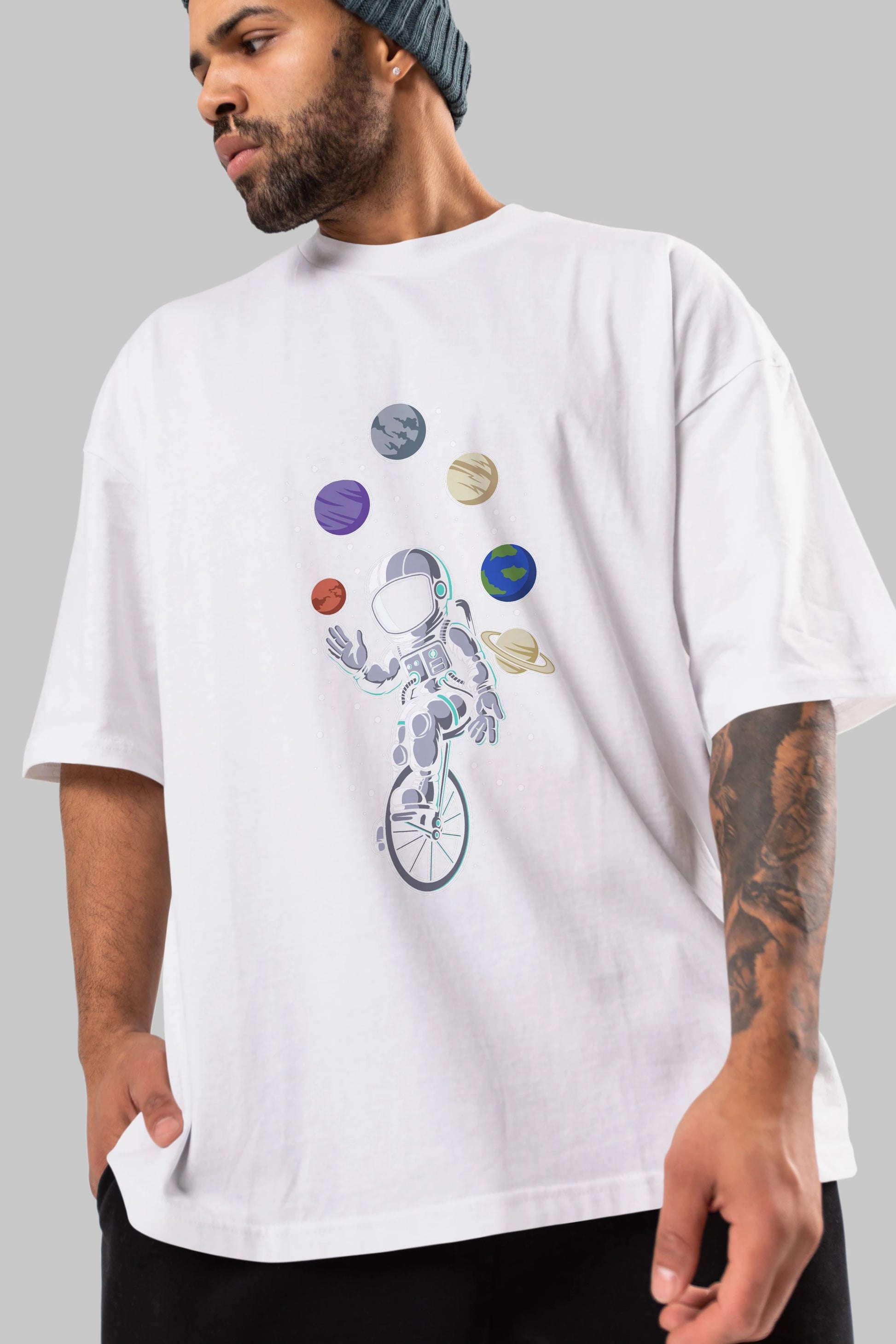 Astronaut Circus Ön Baskılı Oversize t-shirt Erkek Kadın Unisex