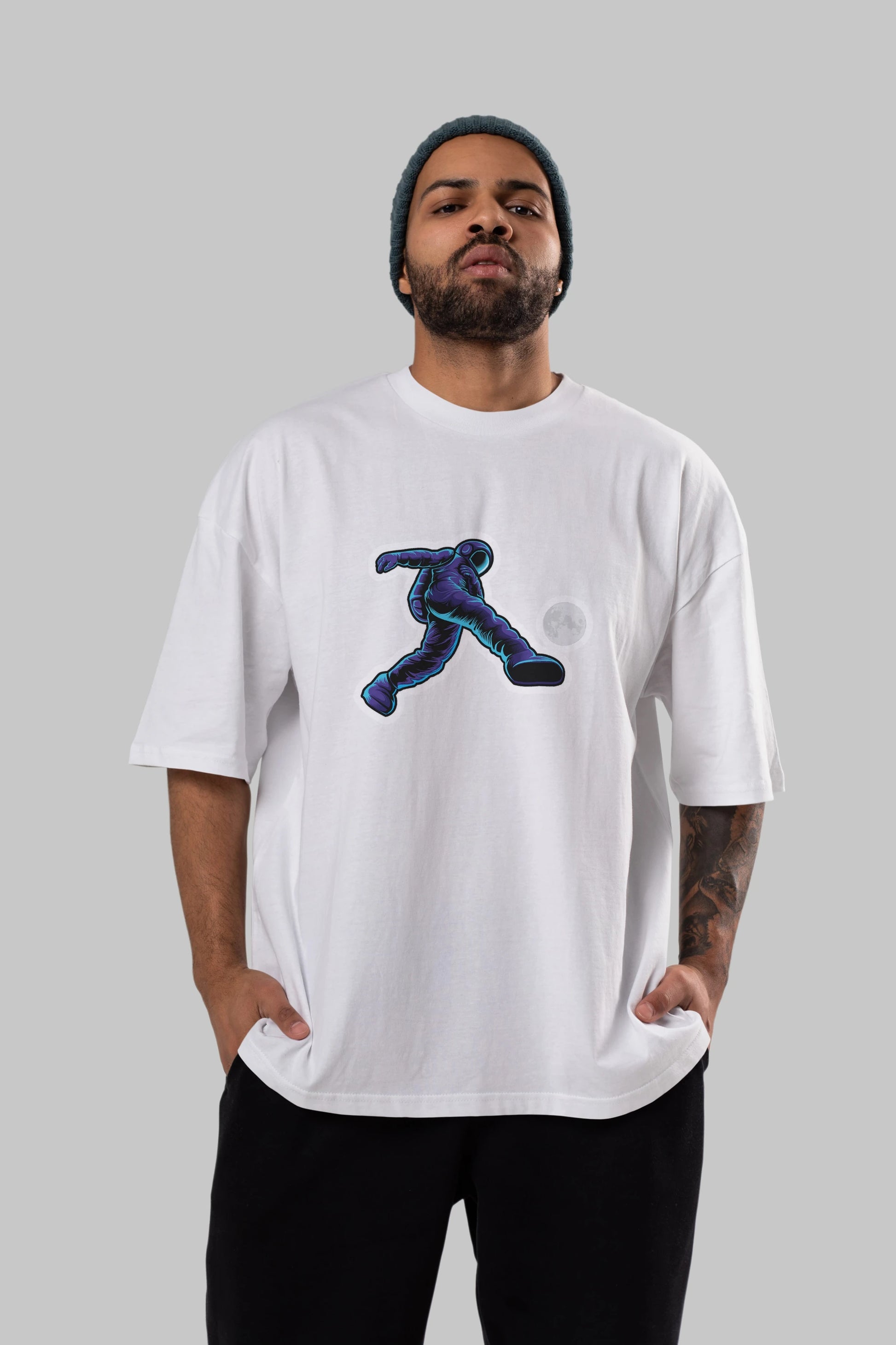 Astroball in Space Sticker Ön Baskılı Oversize t-shirt Erkek Kadın Unisex