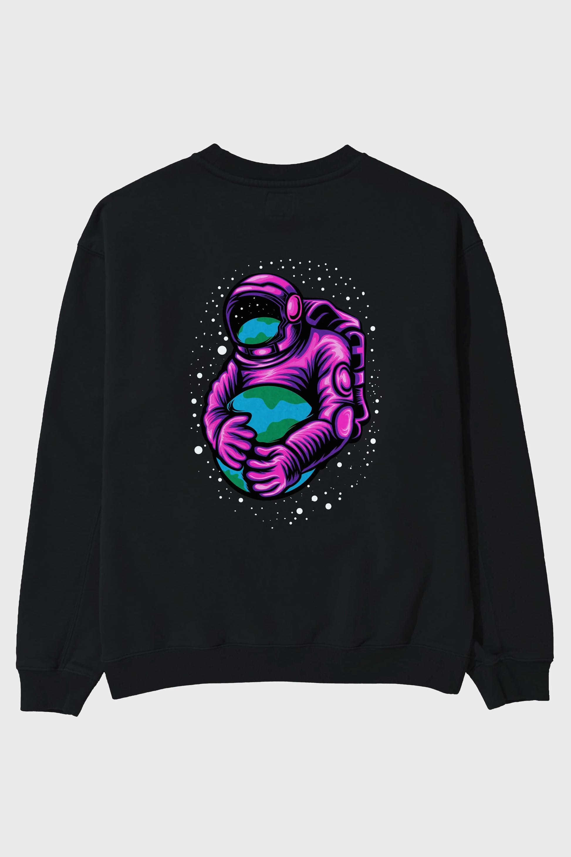 Astronaut Holding Up The Earth Arka Baskılı Oversize Sweatshirt Erkek Kadın Unisex