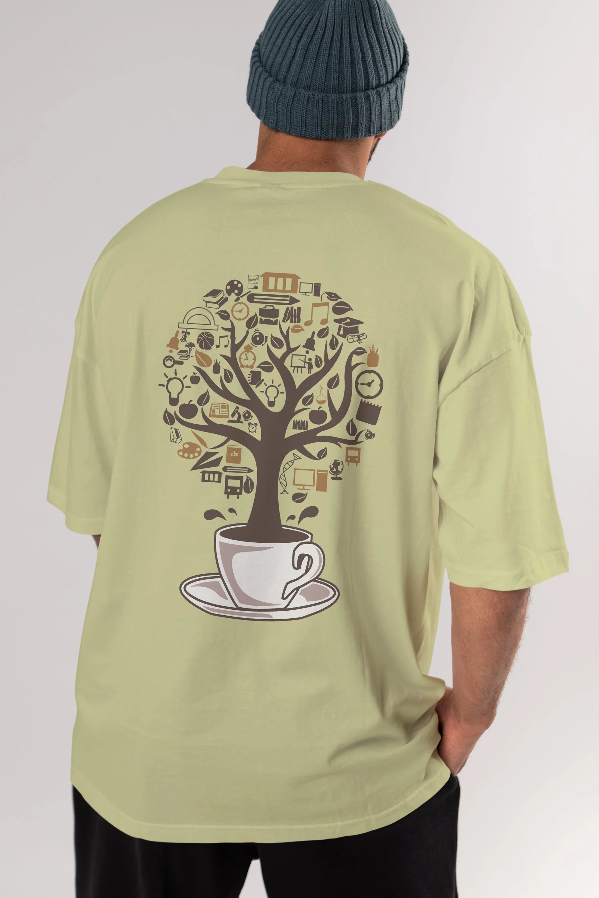 Coffee Tree Arka Baskılı Oversize t-shirt %100 pamuk Erkek Kadın Unisex