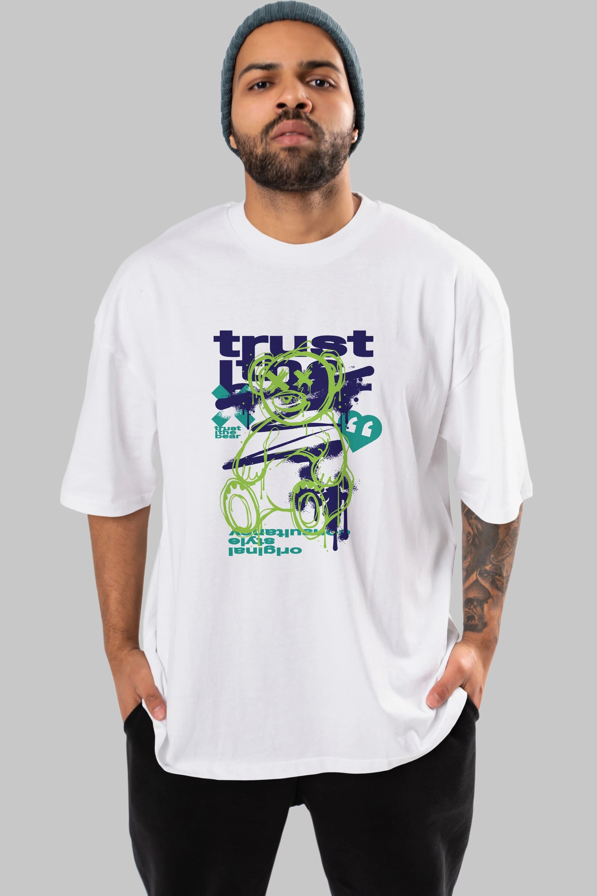 Trust The Bear 3 Ön Baskılı Oversize t-shirt Erkek Kadın Unisex