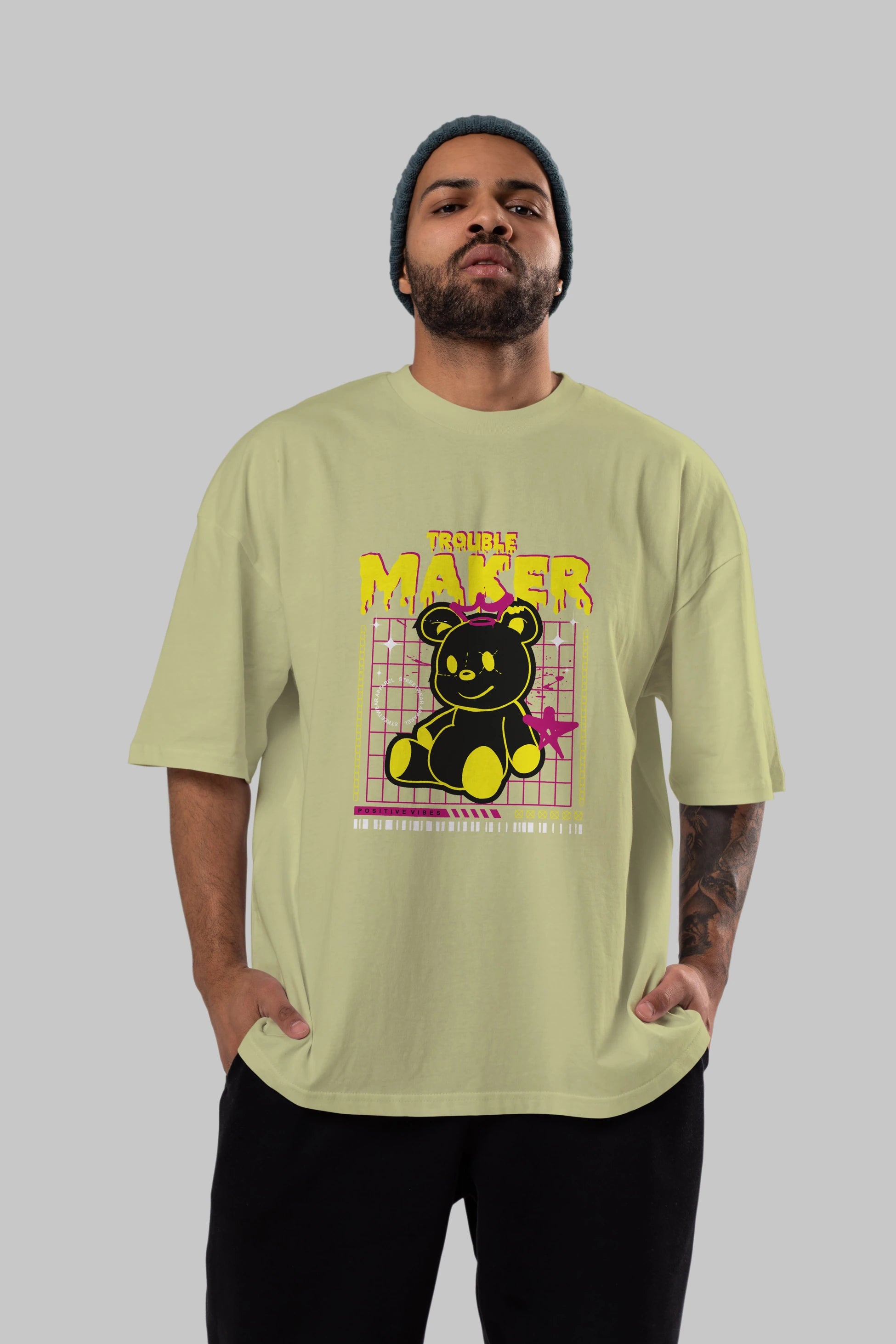 Teddy Bear Trouble Maker Ön Baskılı Oversize t-shirt Erkek Kadın Unisex