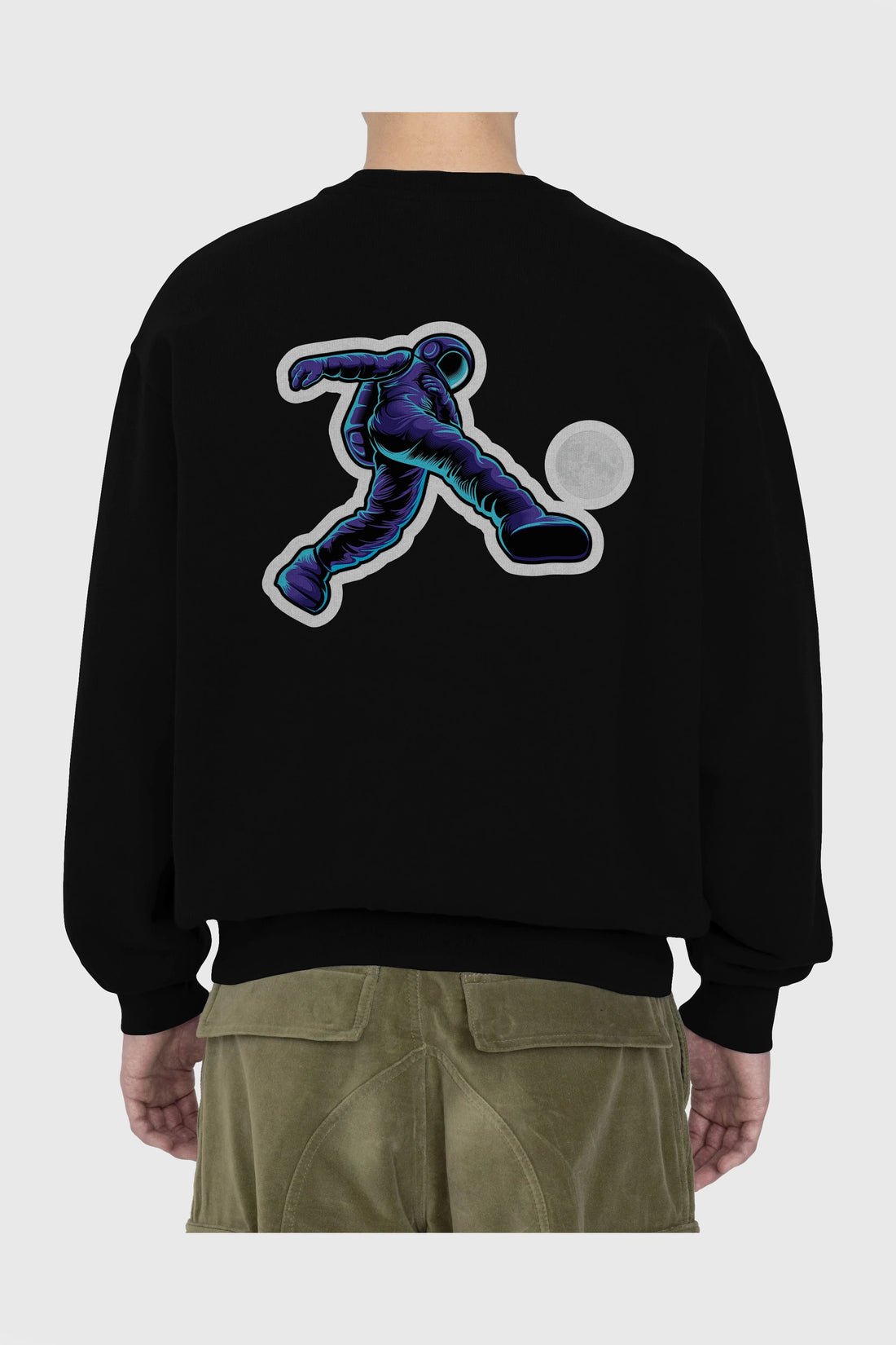 Astroball in Space Sticker Arka Baskılı Oversize Sweatshirt Erkek Kadın Unisex