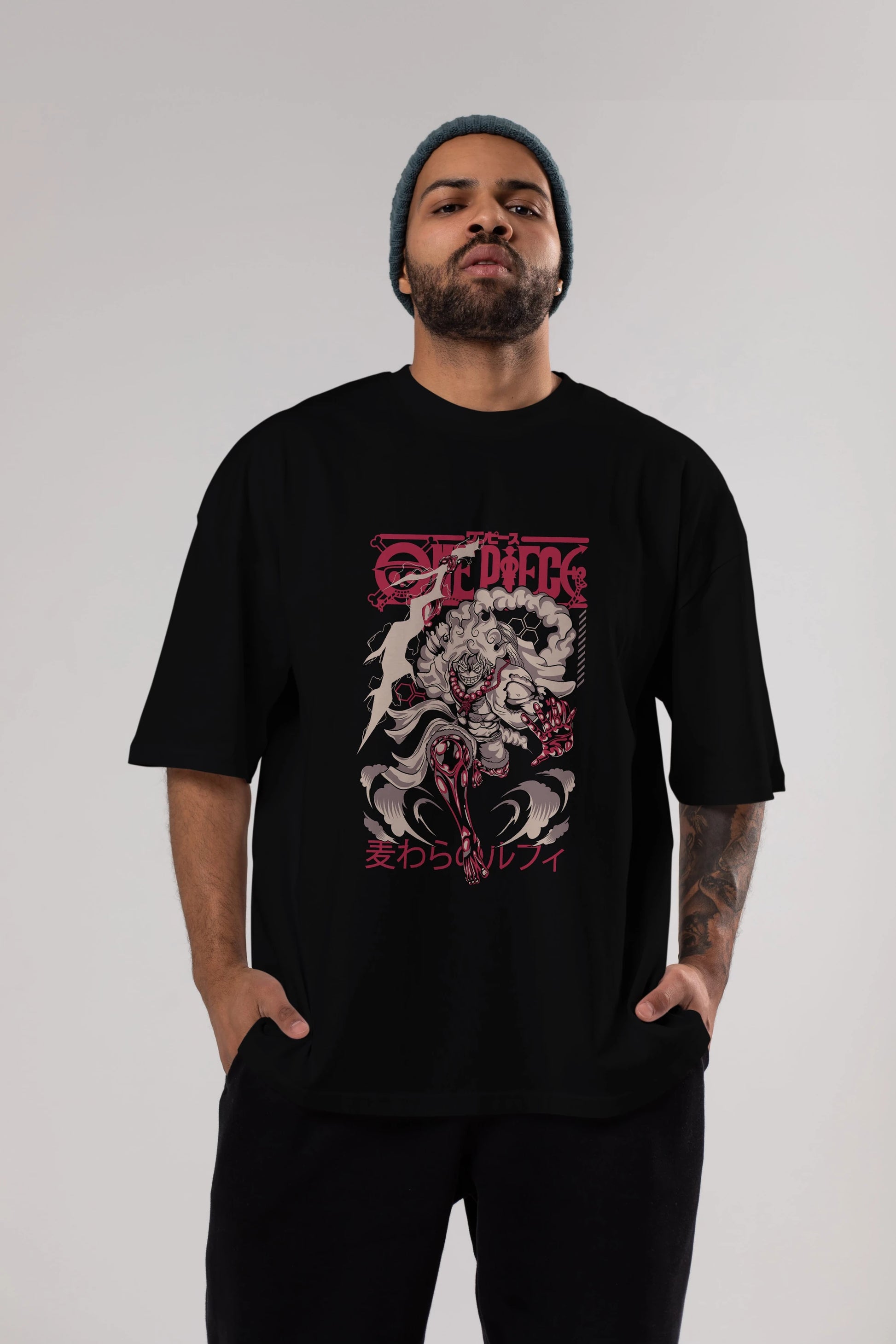 MONKEY D. LUFF-ONE PIECE 1 Anime Ön Baskılı Oversize t-shirt %100 pamuk Erkek Kadın Unisex