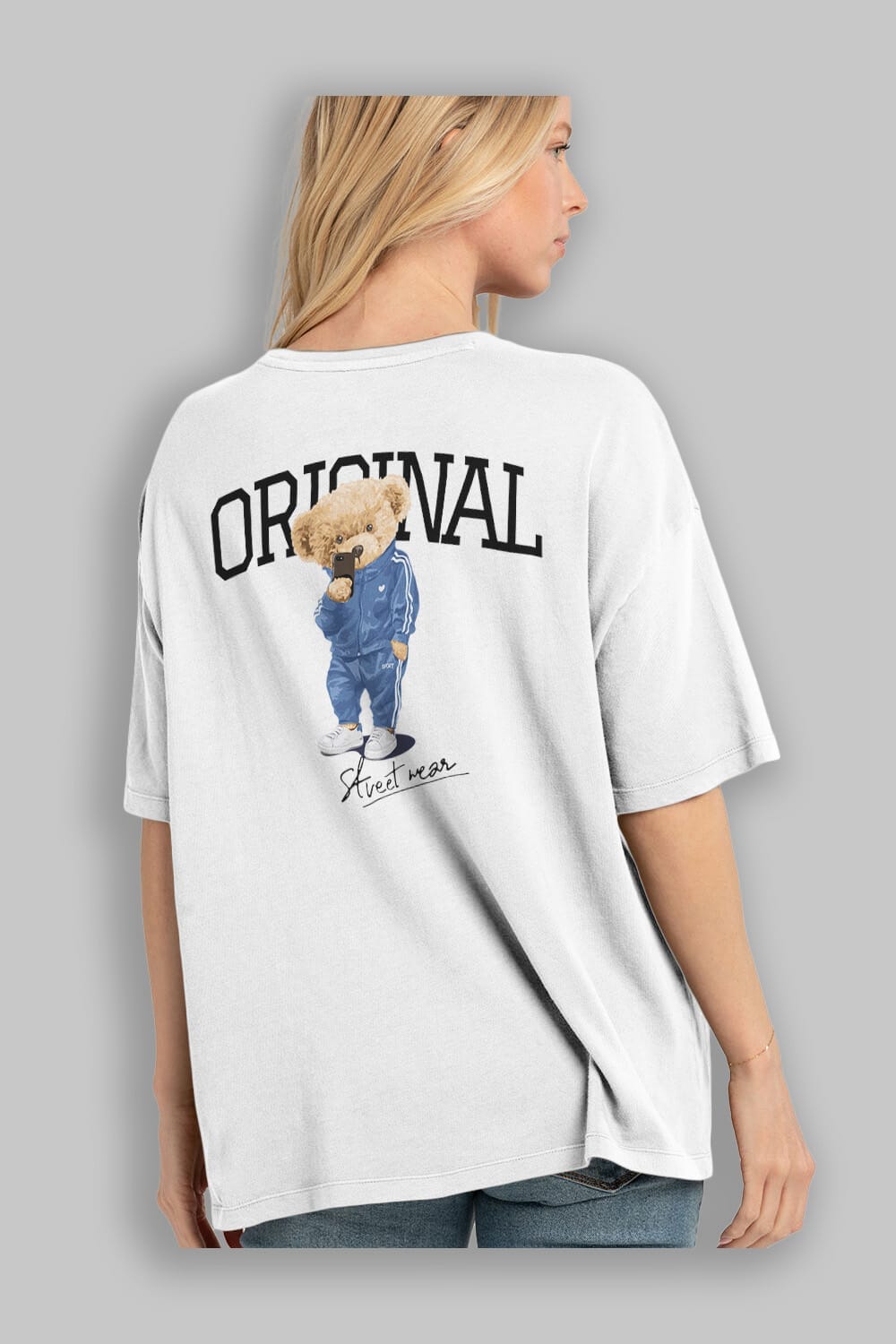 Teddy Bear Original Arka Baskılı Oversize t-shirt Erkek Kadın Unisex %100 Pamuk