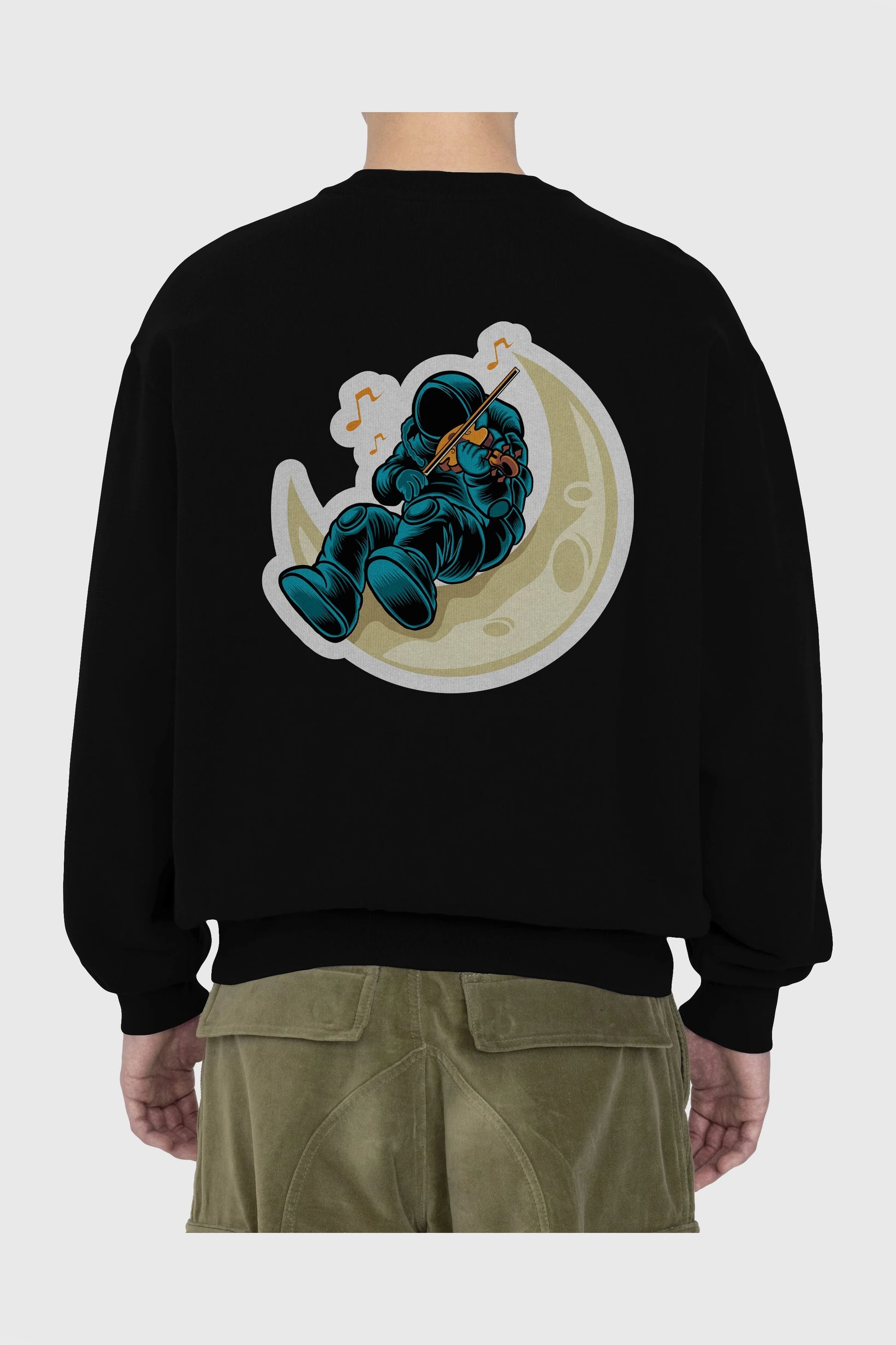 Playing Vionist in Space Sticker Arka Baskılı Oversize Sweatshirt Erkek Kadın Unisex