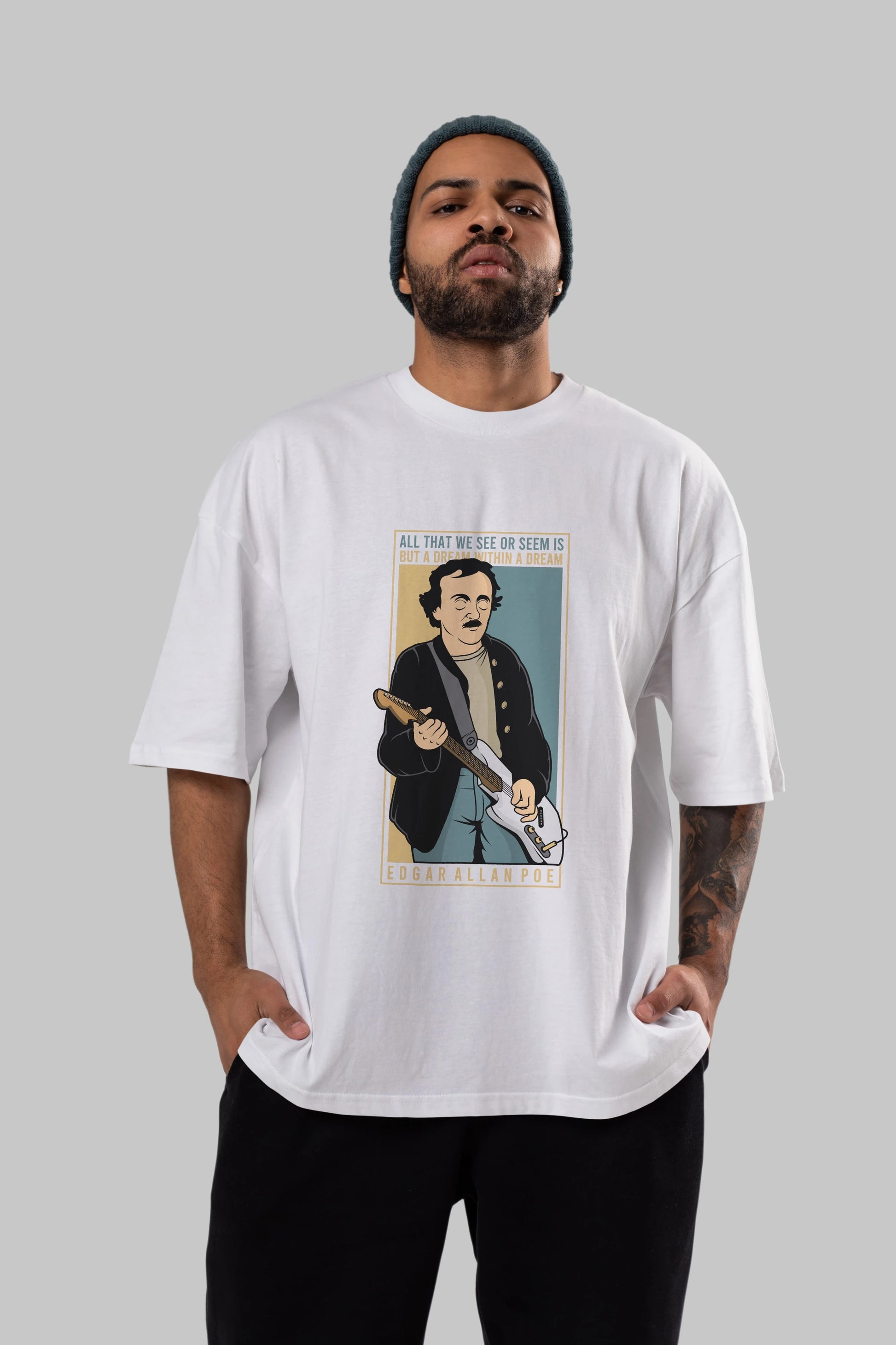 Edgar Alan Cobain Ön Baskılı Oversize t-shirt Erkek Kadın Unisex %100 Pamuk tişort