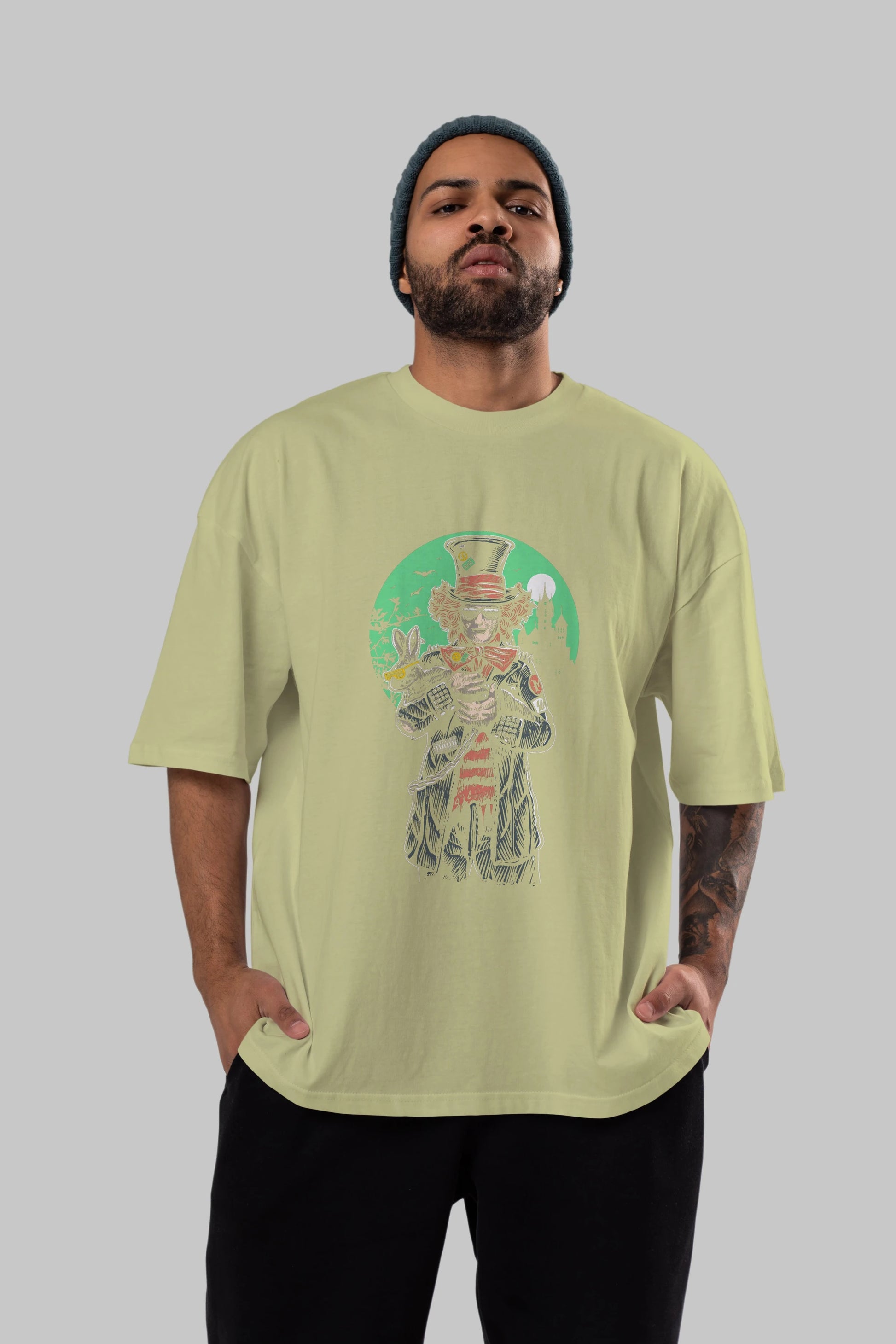 Mad Hatter Ön Baskılı Oversize t-shirt Erkek Kadın Unisex %100 Pamuk tişort