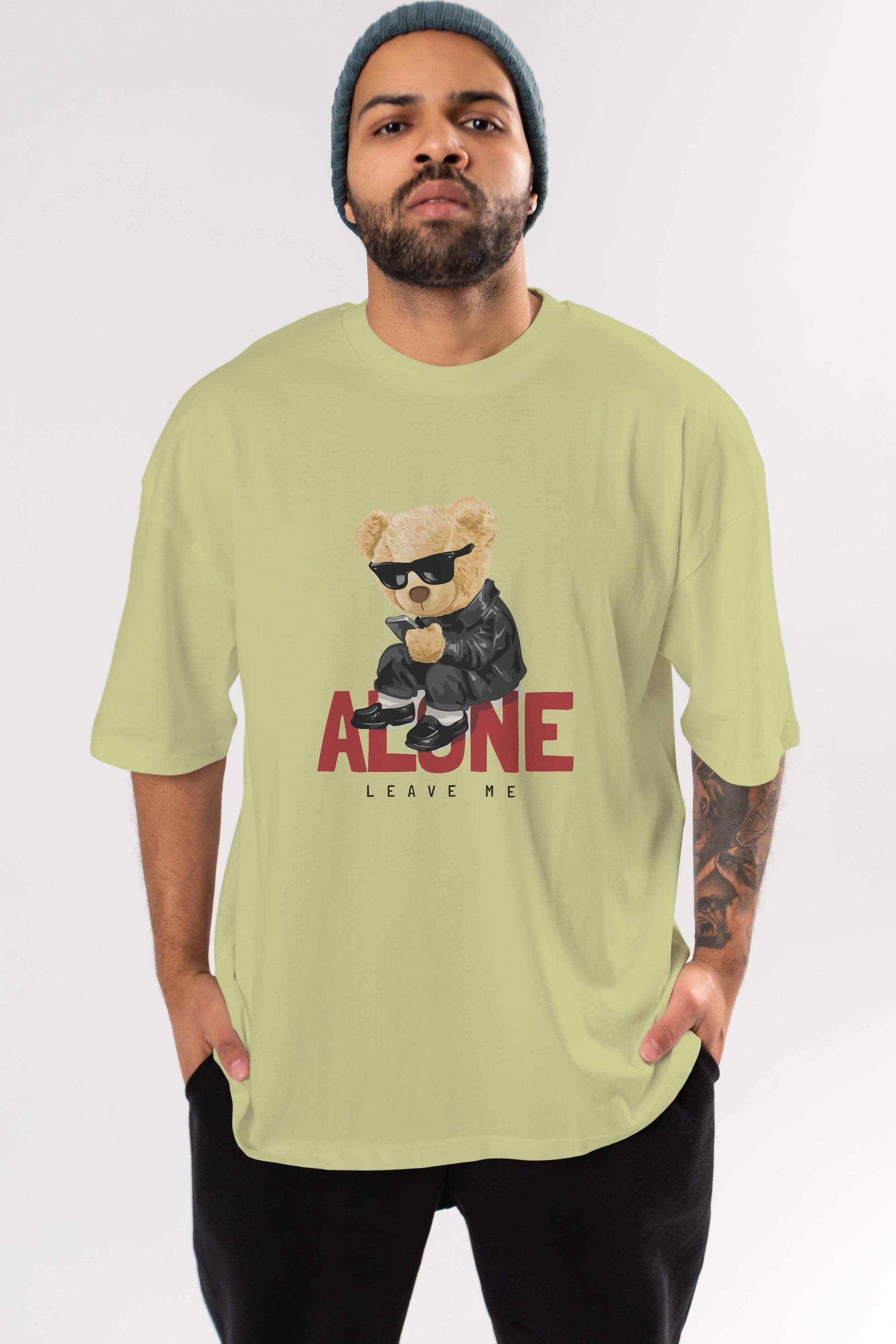 Teddy Bear Alone Ön Baskılı Oversize t-shirt Erkek Kadın Unisex %100 Pamuk