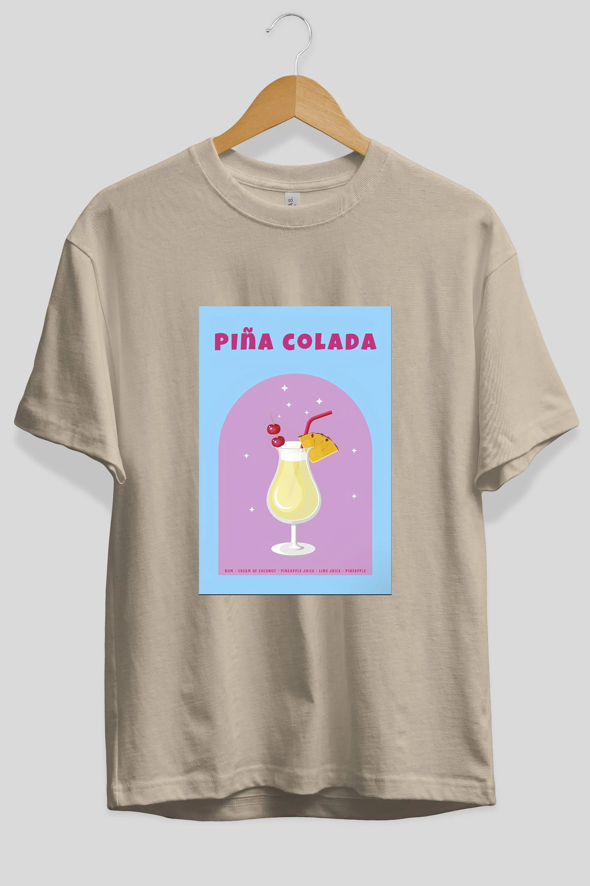 Pina Colada 2 Ön Baskılı Oversize t-shirt Erkek Kadın Unisex %100 Pamuk Bisiklet Yaka tişort