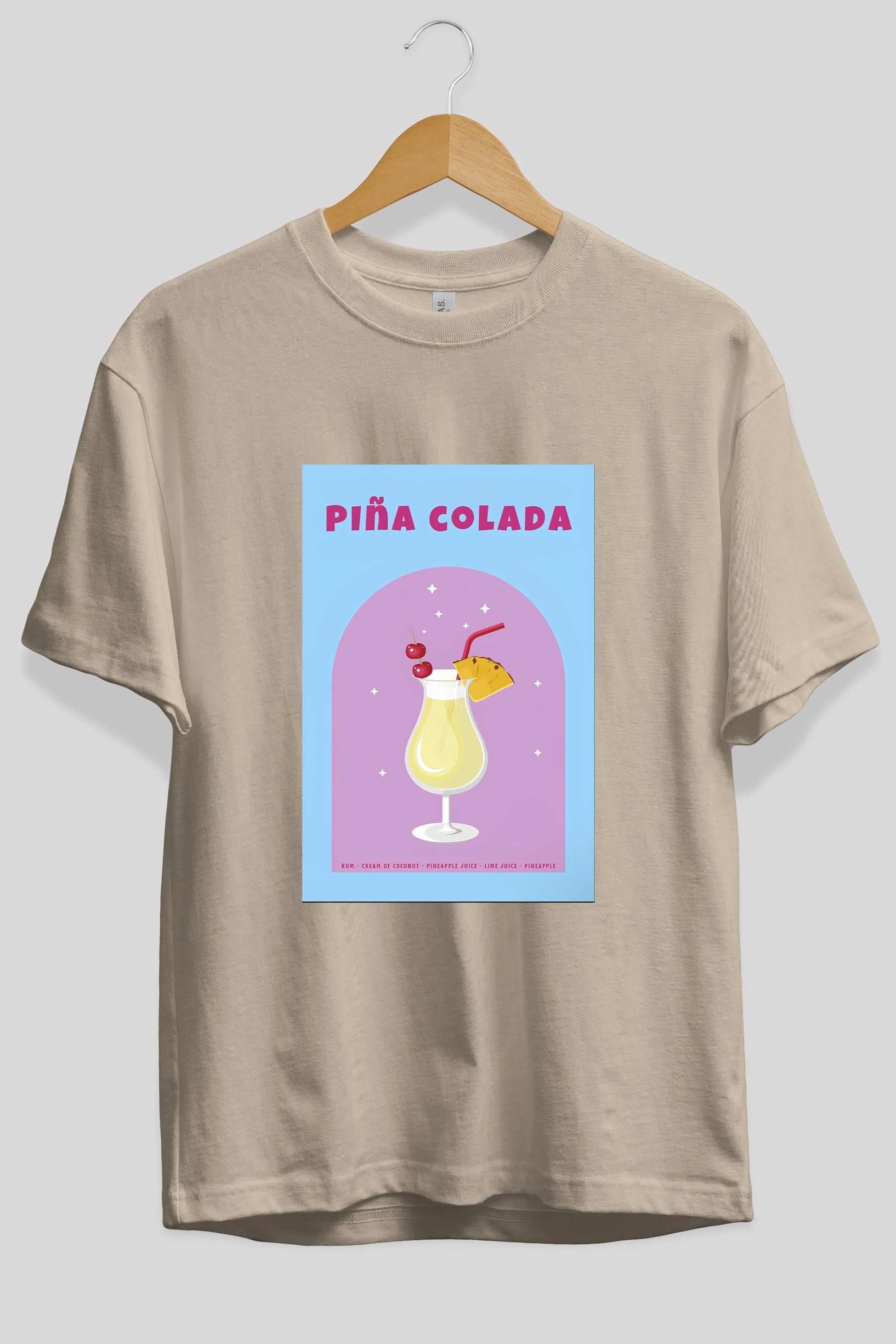 Pina Colada 2 Ön Baskılı Oversize t-shirt Erkek Kadın Unisex %100 Pamuk Bisiklet Yaka tişort