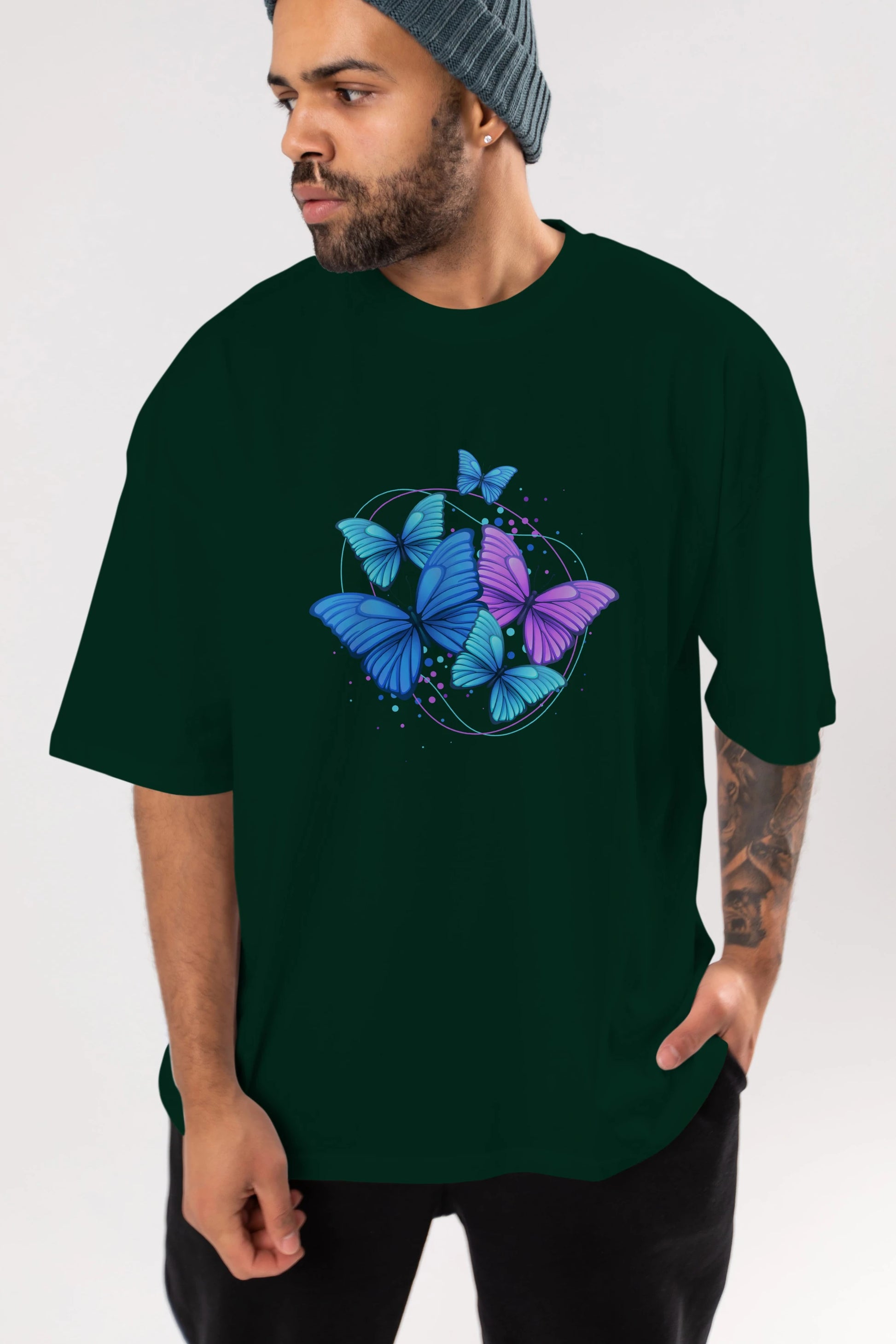 Kelebek Ön Baskılı Oversize t-shirt Erkek Kadın Unisex