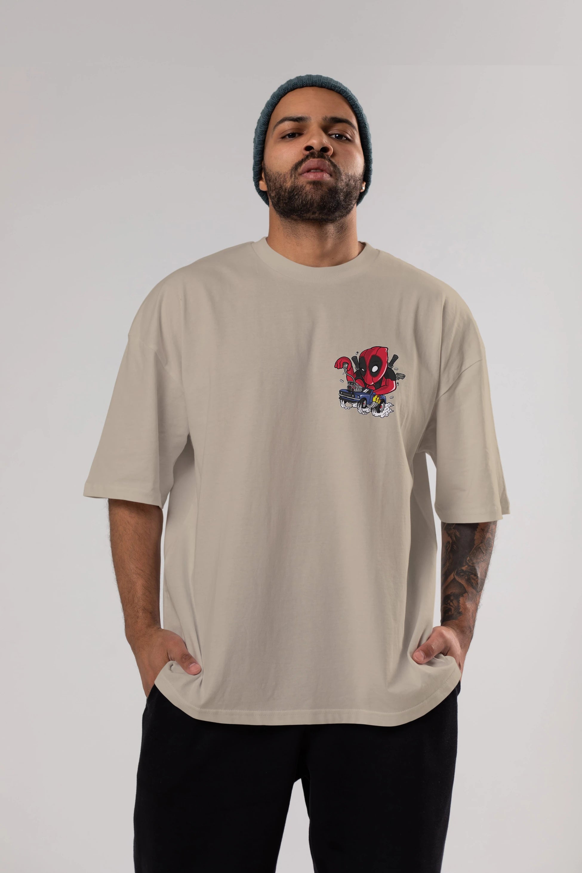 Deadpool (21) Ön Sol Baskılı Oversize t-shirt Erkek Kadın Unisex %100 Pamuk Bisiklet Yaka tişort