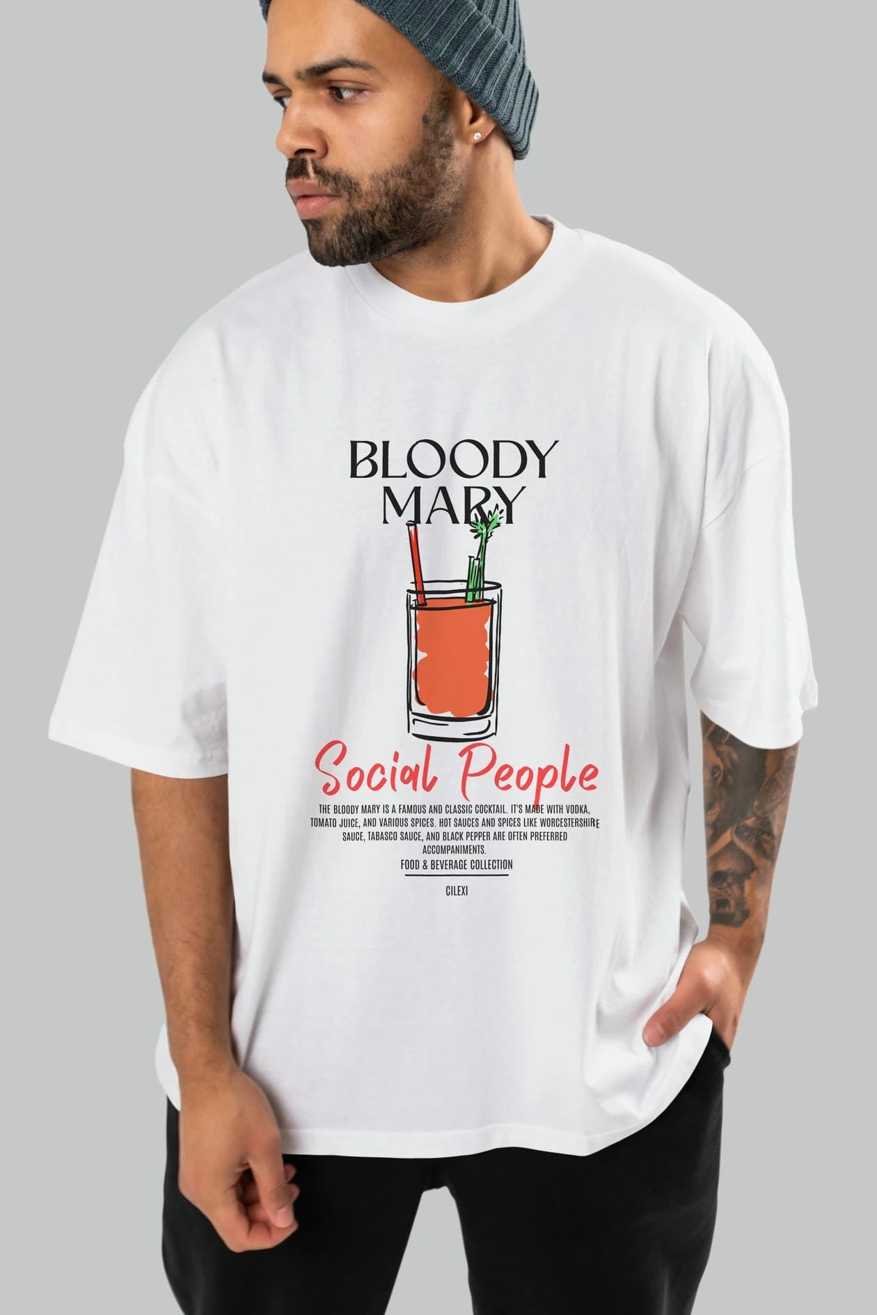 Bloody Mary Kokteyl Serisi ön Baskılı Oversize t-shirt Erkek Kadın %100 Pamuk Bisiklet Yaka tişort