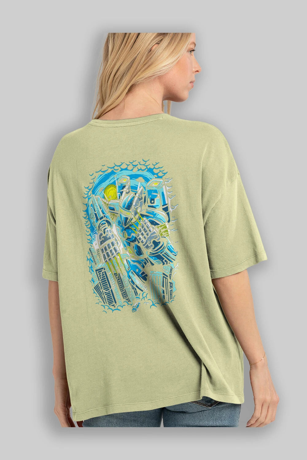 Destroy The City Arka Baskılı Oversize t-shirt Erkek Kadın Unisex %100 Pamuk