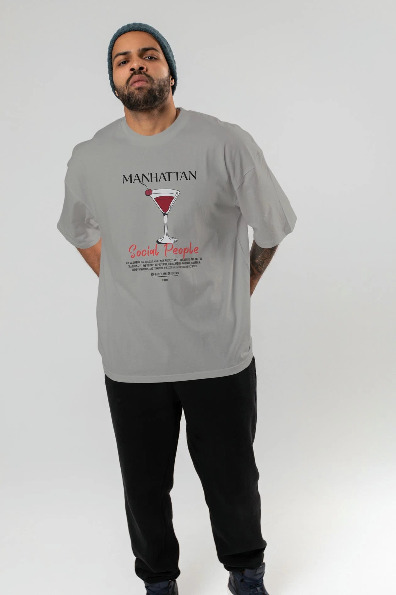 Manhattan Kokteyl Serisi ön Baskılı Oversize t-shirt Erkek Kadın %100 Pamuk Bisiklet Yaka tişort