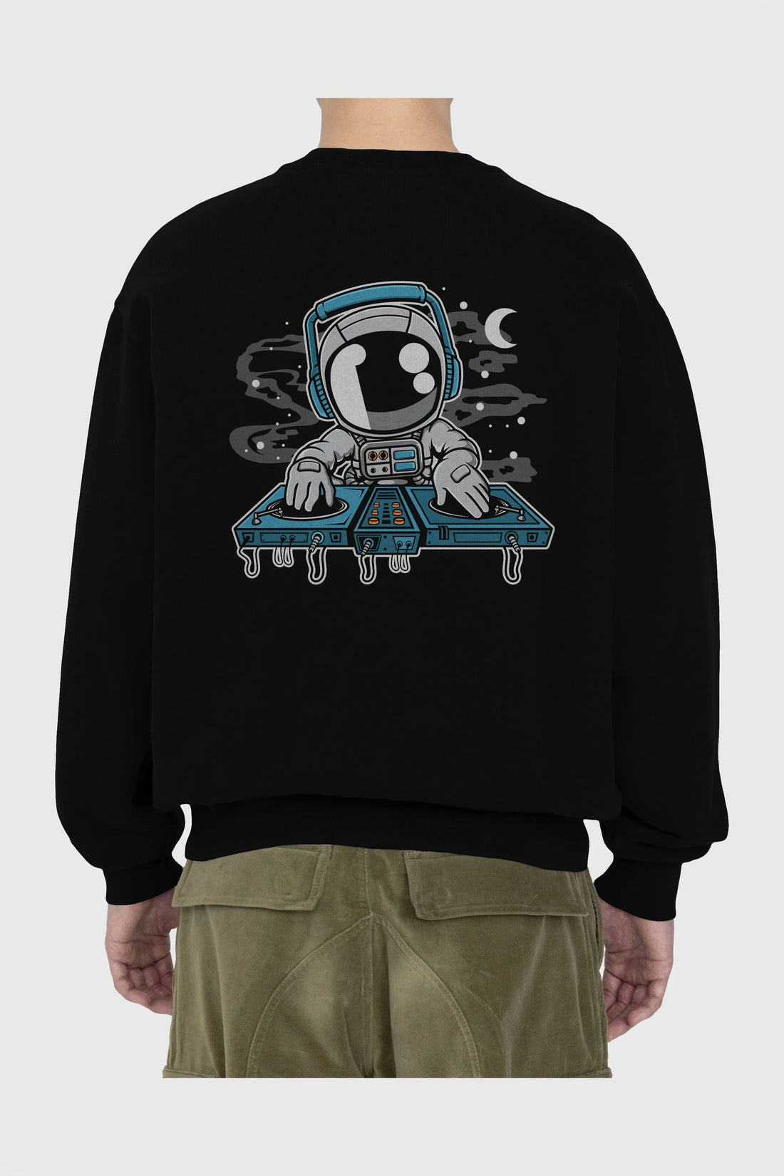 Astronaut Turntable Arka Baskılı Oversize Sweatshirt Erkek Kadın Unisex