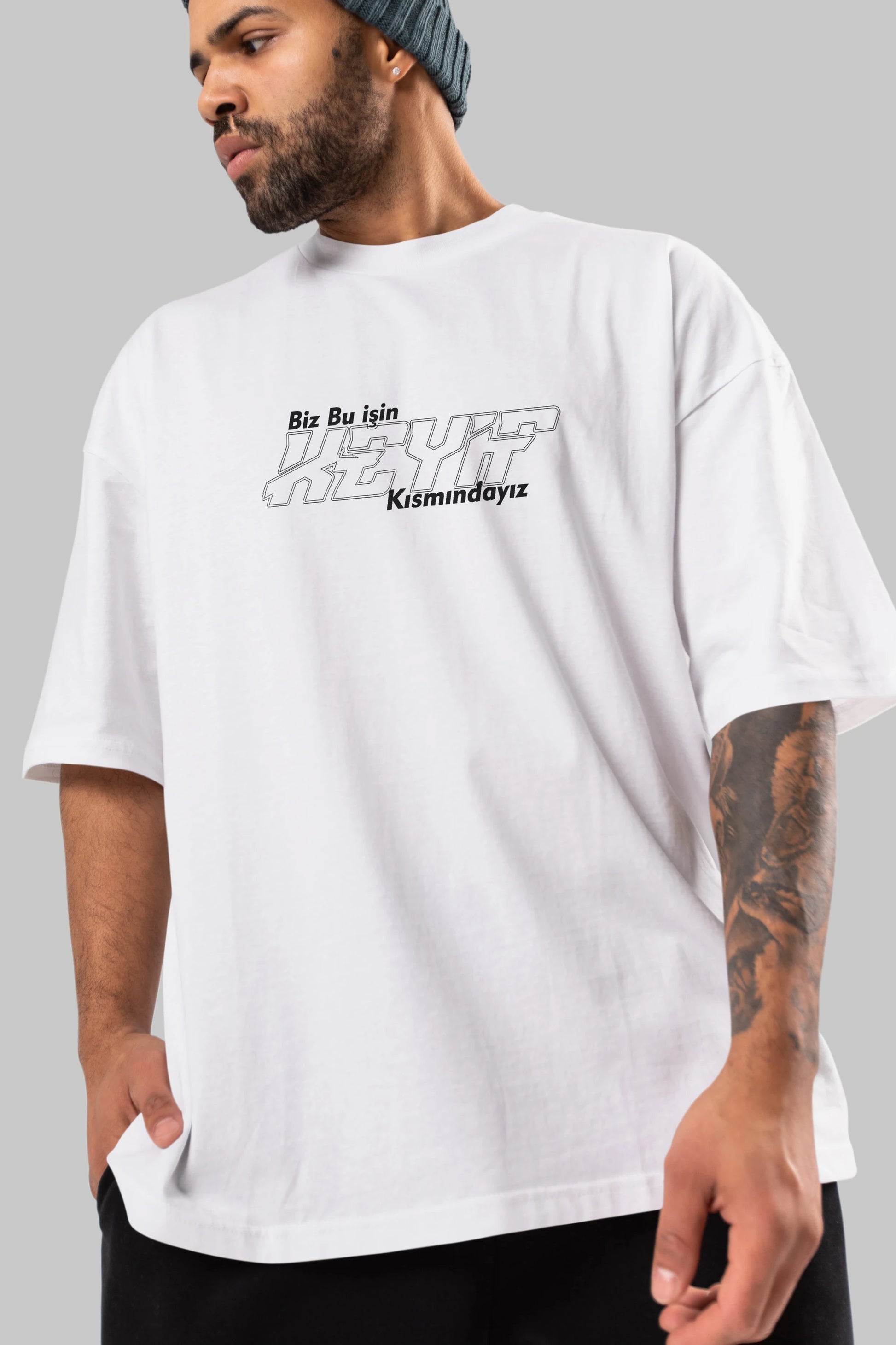 Biz Bu İşin Keyif Kısmındayız Ön Baskılı Oversize t-shirt %100 pamuk Erkek Kadın Unisex