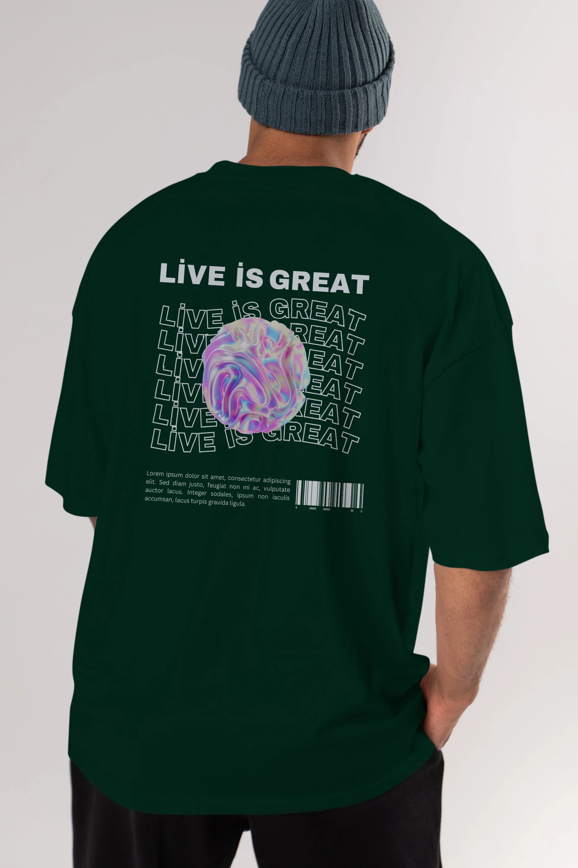 Live is Great Yazılı Arka Baskılı Oversize t-shirt Erkek Kadın Unisex