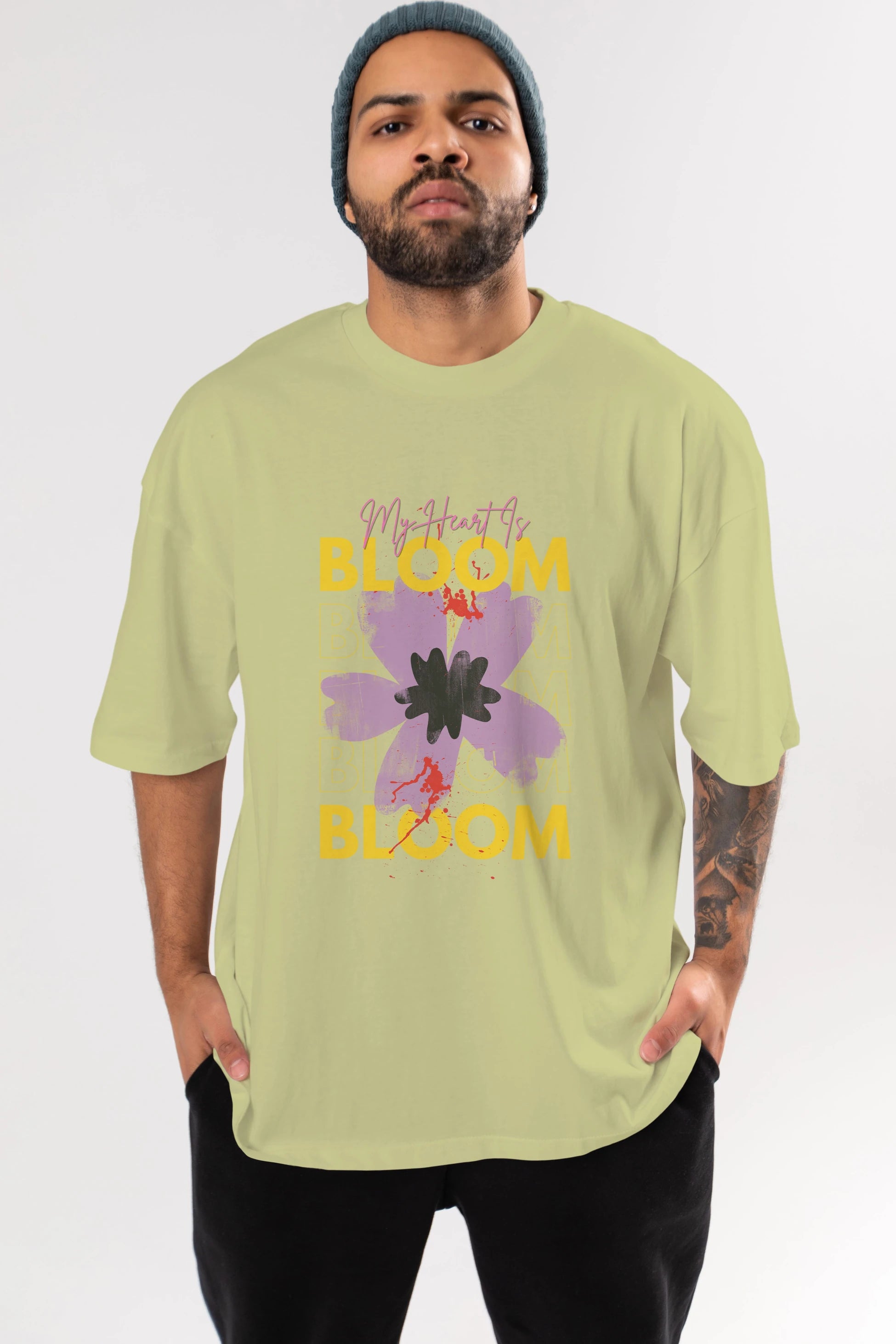 Bloom Yazılı Ön Baskılı Oversize t-shirt Erkek Kadın Unisex
