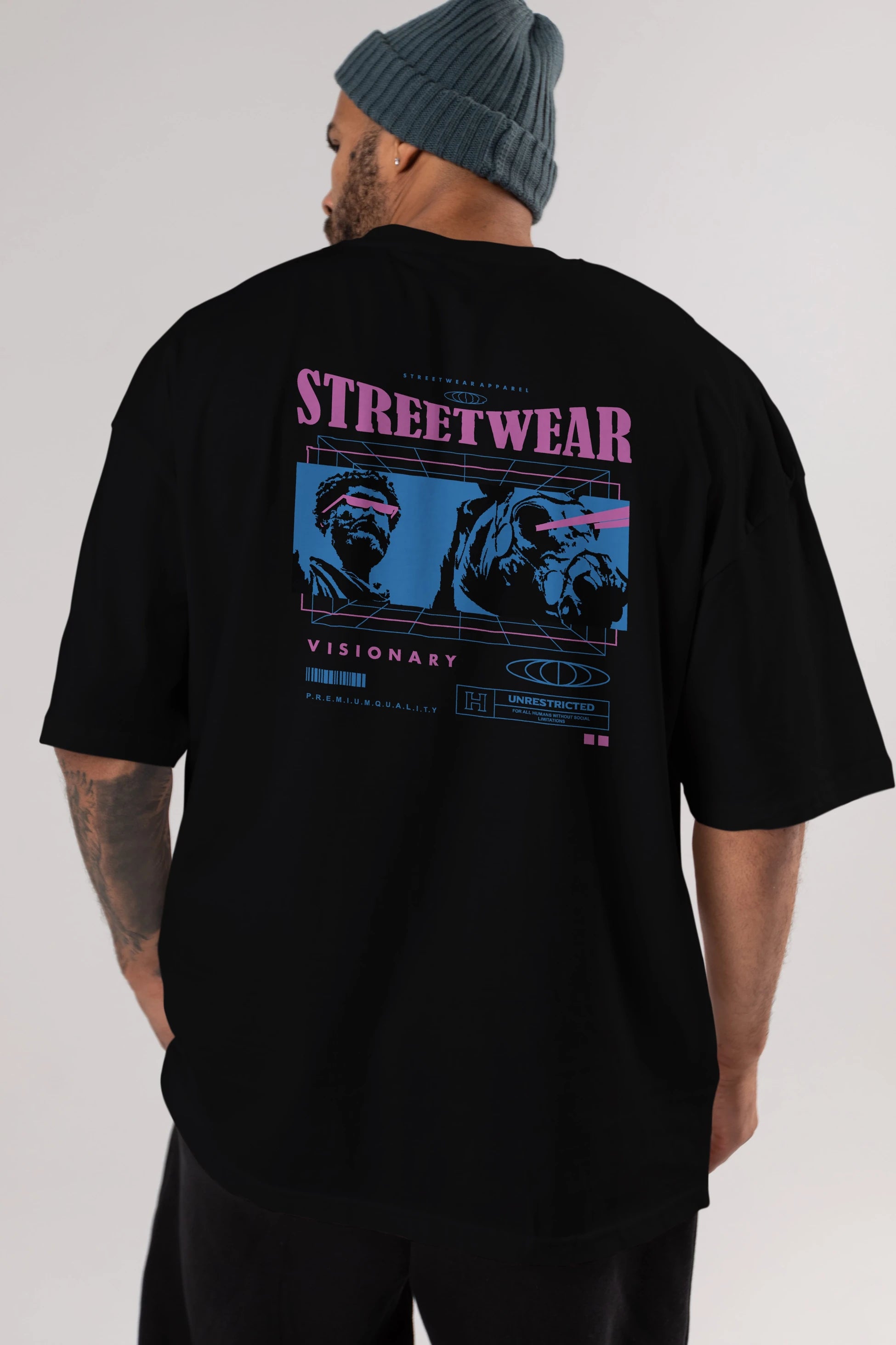 Streetwear Visionary Arka Baskılı Oversize t-shirt Erkek Kadın Unisex