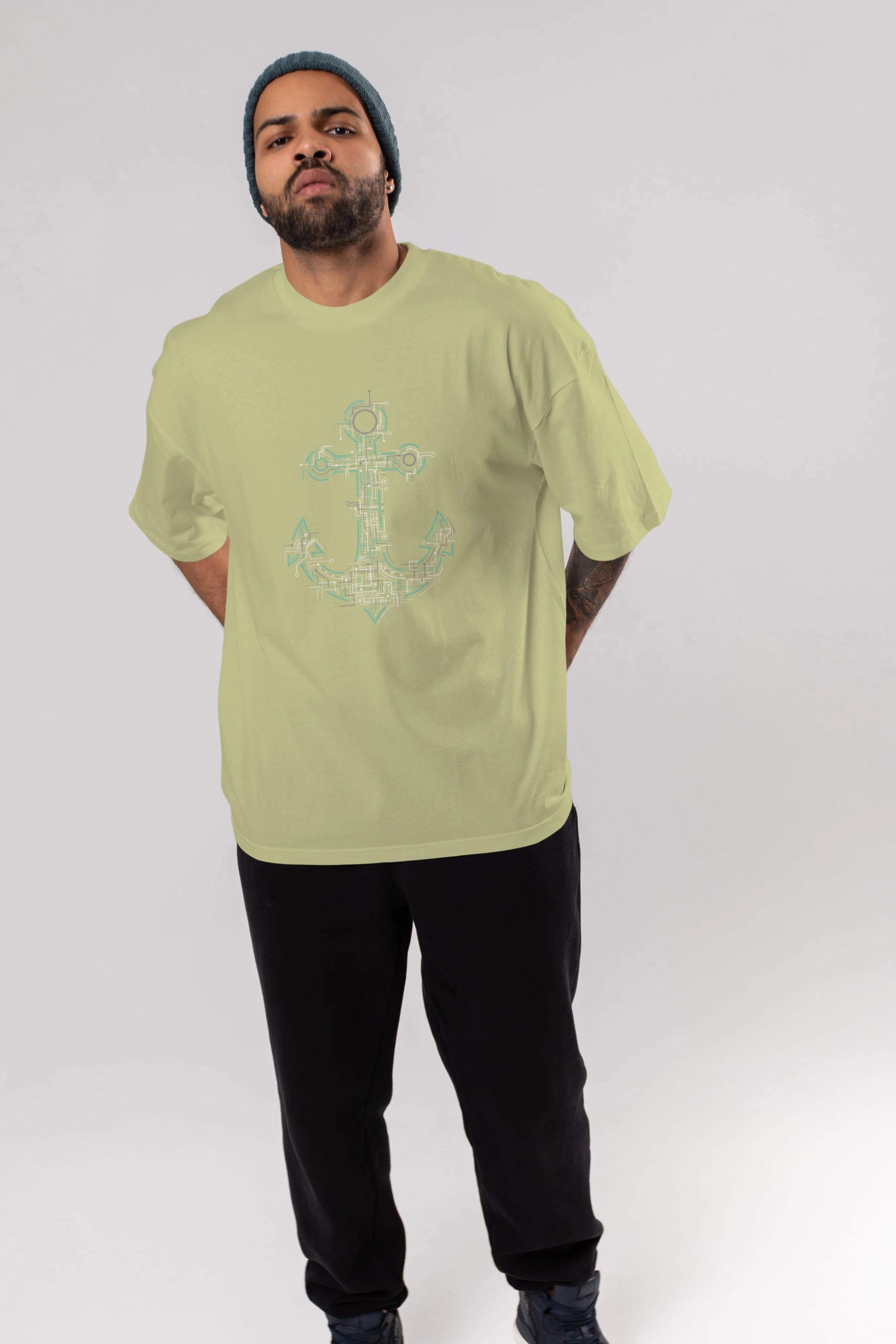 Electric Anchor Ön Baskılı Oversize t-shirt %100 pamuk Erkek Kadın Unisex