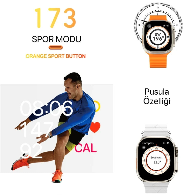 Watch 8 Ultra Safir Plus ( Pusulalı ) + Alpine Kordon Hediyeli