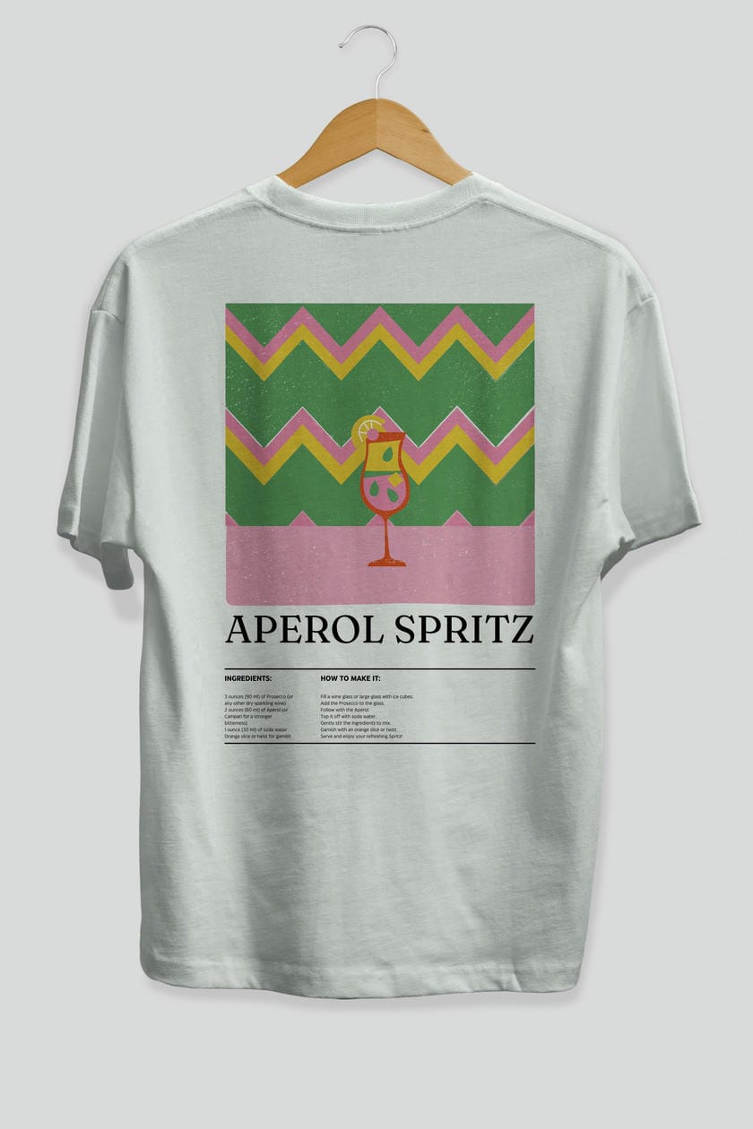 Aperol Spritz Kokteyl Serisi Arka Baskılı Oversize t-shirt Erkek Kadın %100 Pamuk Bisiklet Yaka tişort