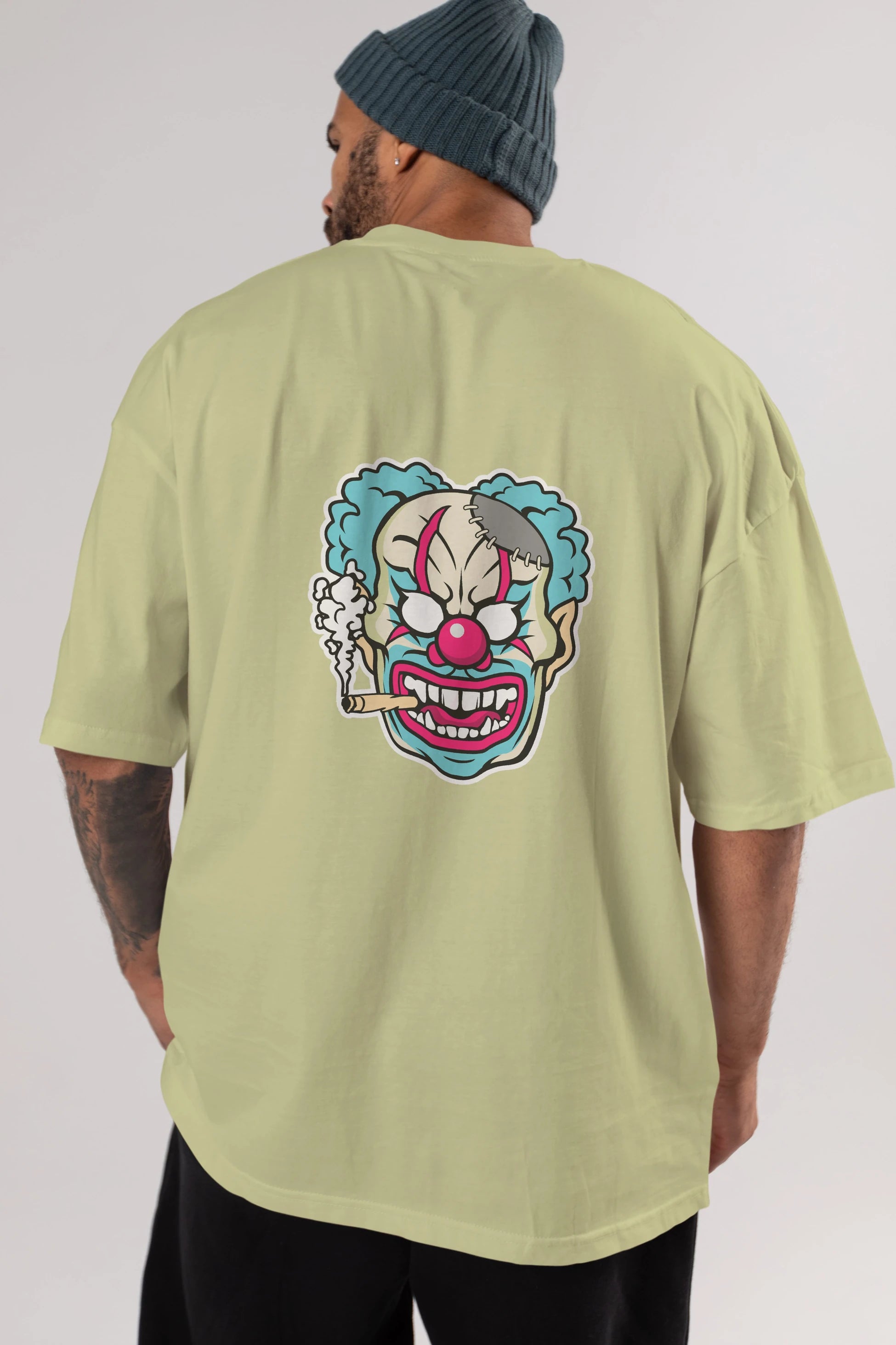 Clown Beast Arka Baskılı Oversize t-shirt Erkek Kadın Unisex %100 Pamuk tişort