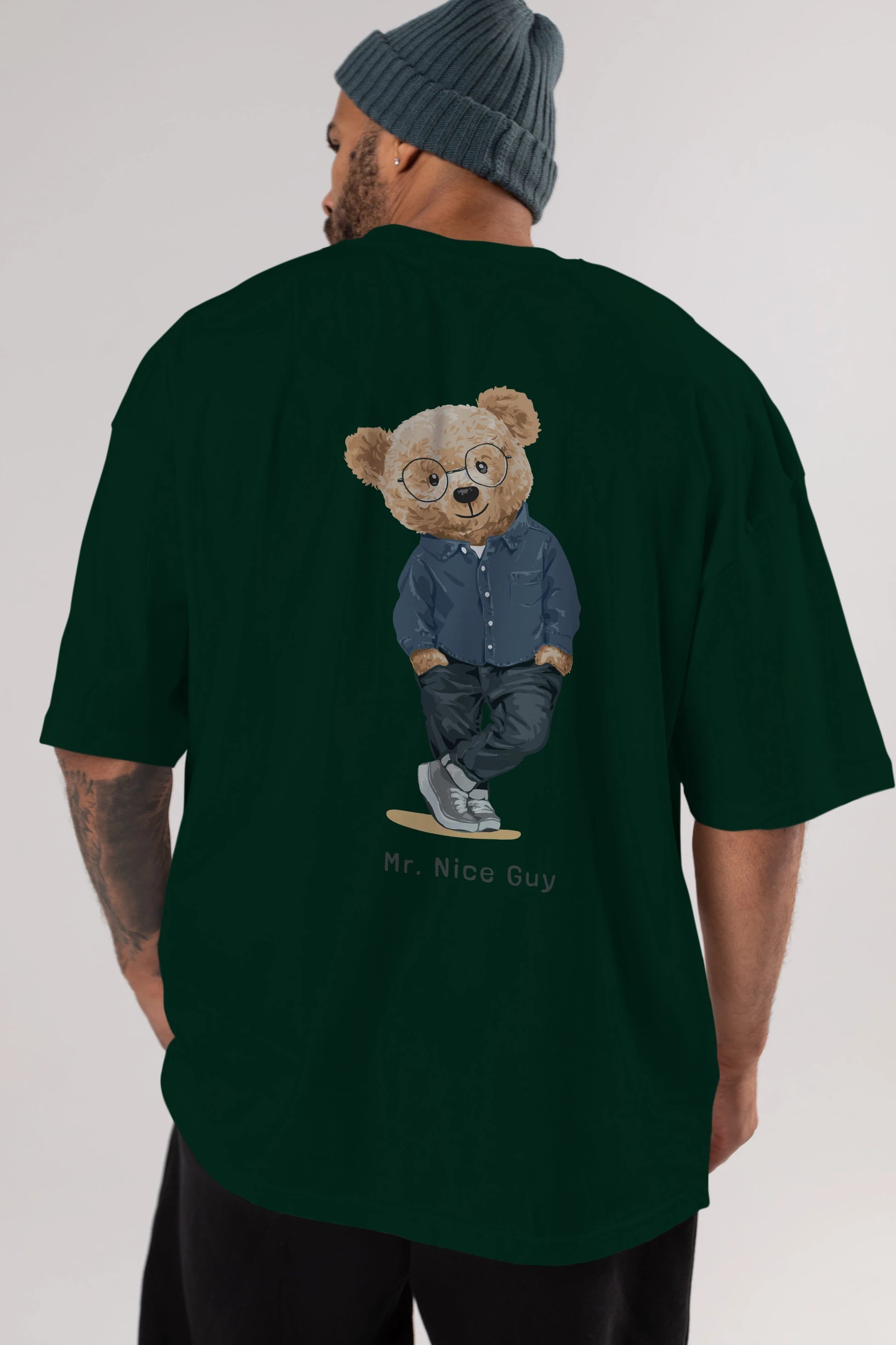 Teddy Bear Mr. Nice Guy Arka Baskılı Oversize t-shirt Erkek Kadın Unisex %100 Pamuk
