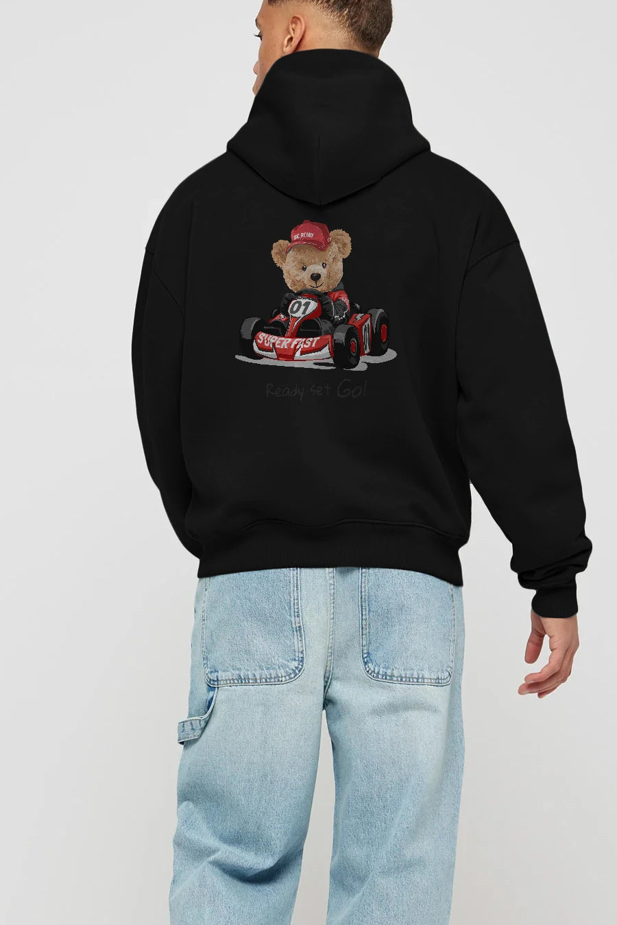 Teddy Bear Ready Set Go Arka Baskılı Hoodie Oversize Kapüşonlu Sweatshirt Erkek Kadın Unisex