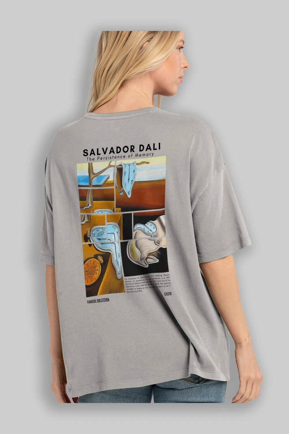 Salvador Dali Arka Baskılı Oversize t-shirt Erkek Kadın Bisiklet Yaka Pamuk tişort