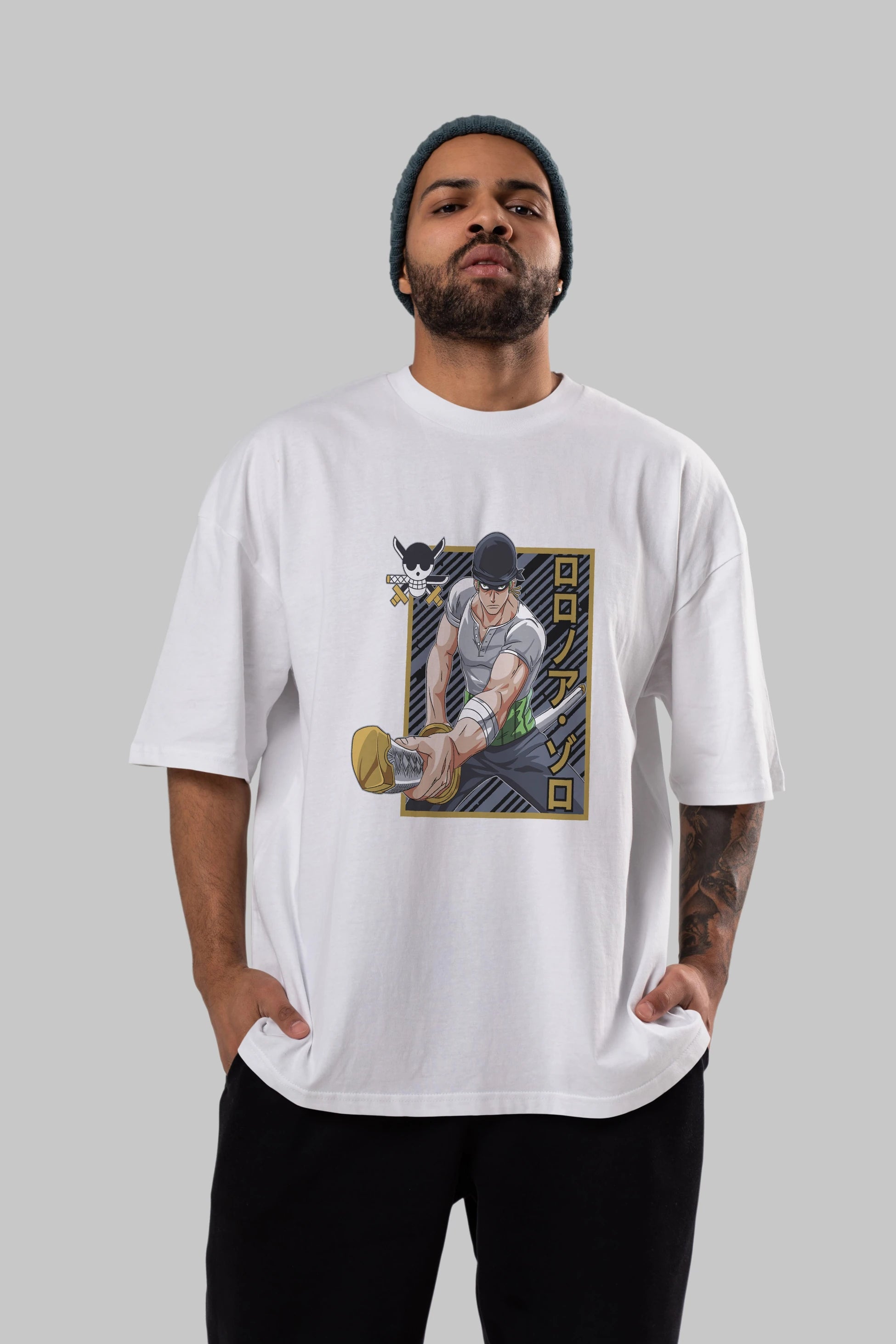 RORONOA ZORO Anime Ön Baskılı Oversize t-shirt %100 pamuk Erkek Kadın Unisex