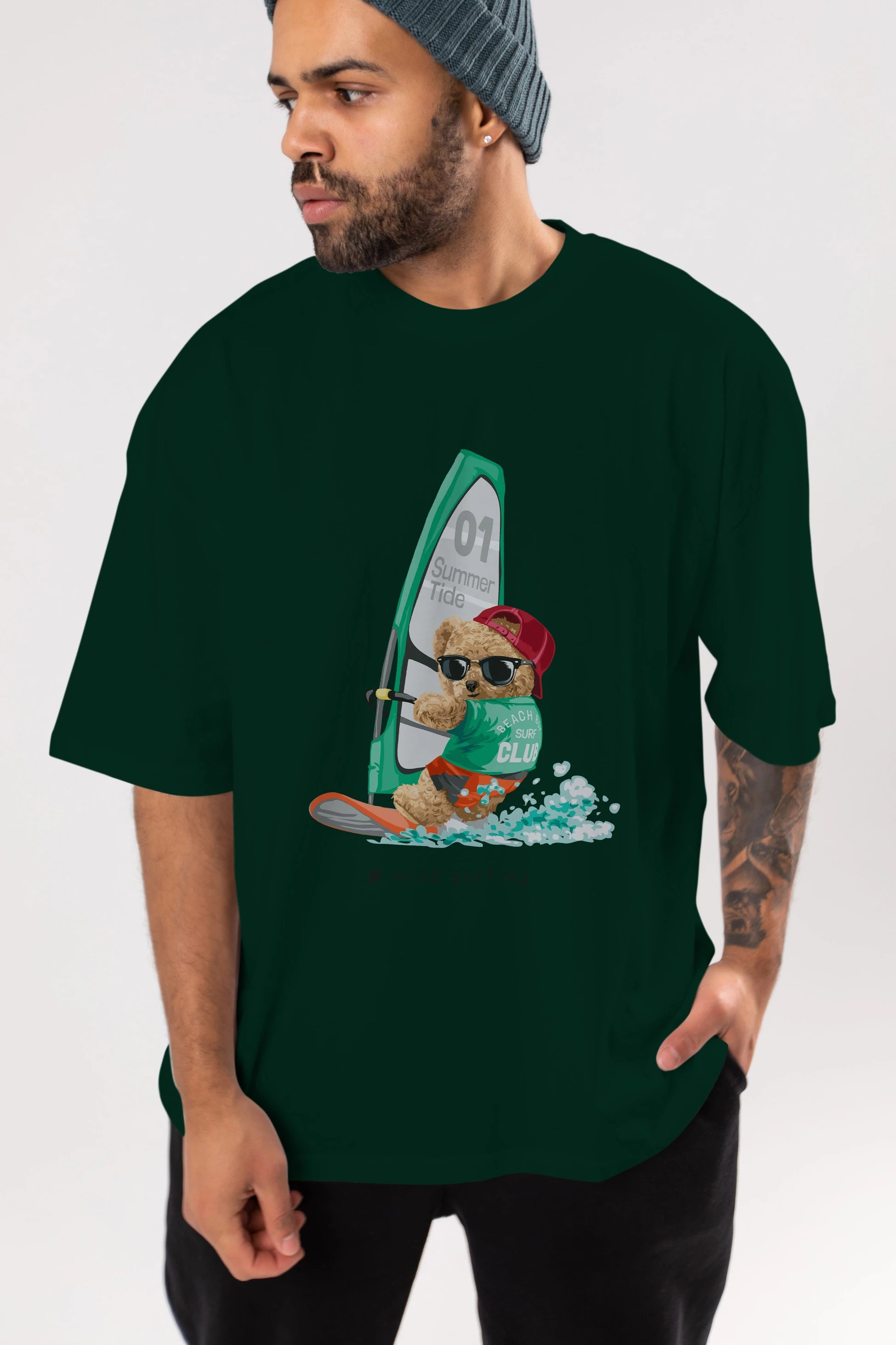 Teddy Bear Summer Tide Ön Baskılı Oversize t-shirt Erkek Kadın Unisex %100 Pamuk