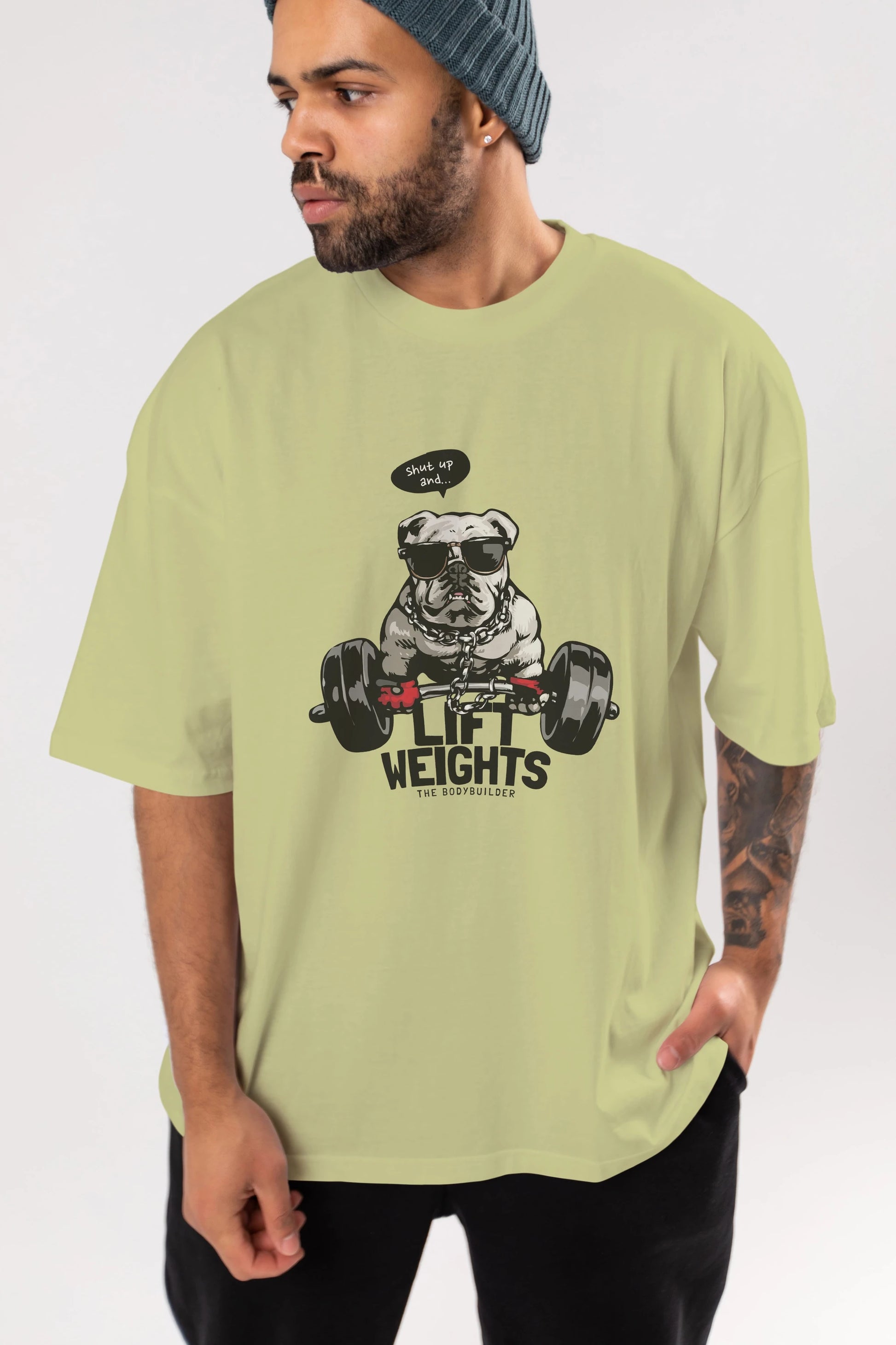 Teddy Bear Lift Weights Ön Baskılı Oversize t-shirt Erkek Kadın Unisex %100 Pamuk