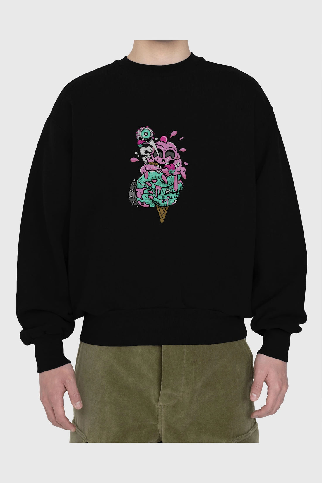Ice Cream Zombie Ön Baskılı Oversize Sweatshirt Erkek Kadın Unisex