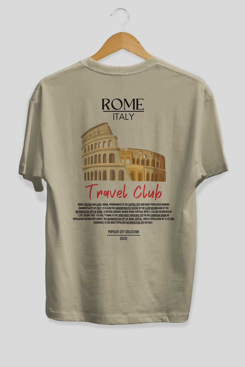 Roma İtaly Arka Baskılı Oversize t-shirt Erkek Kadın Pamuk Bisiklet Yaka tişort