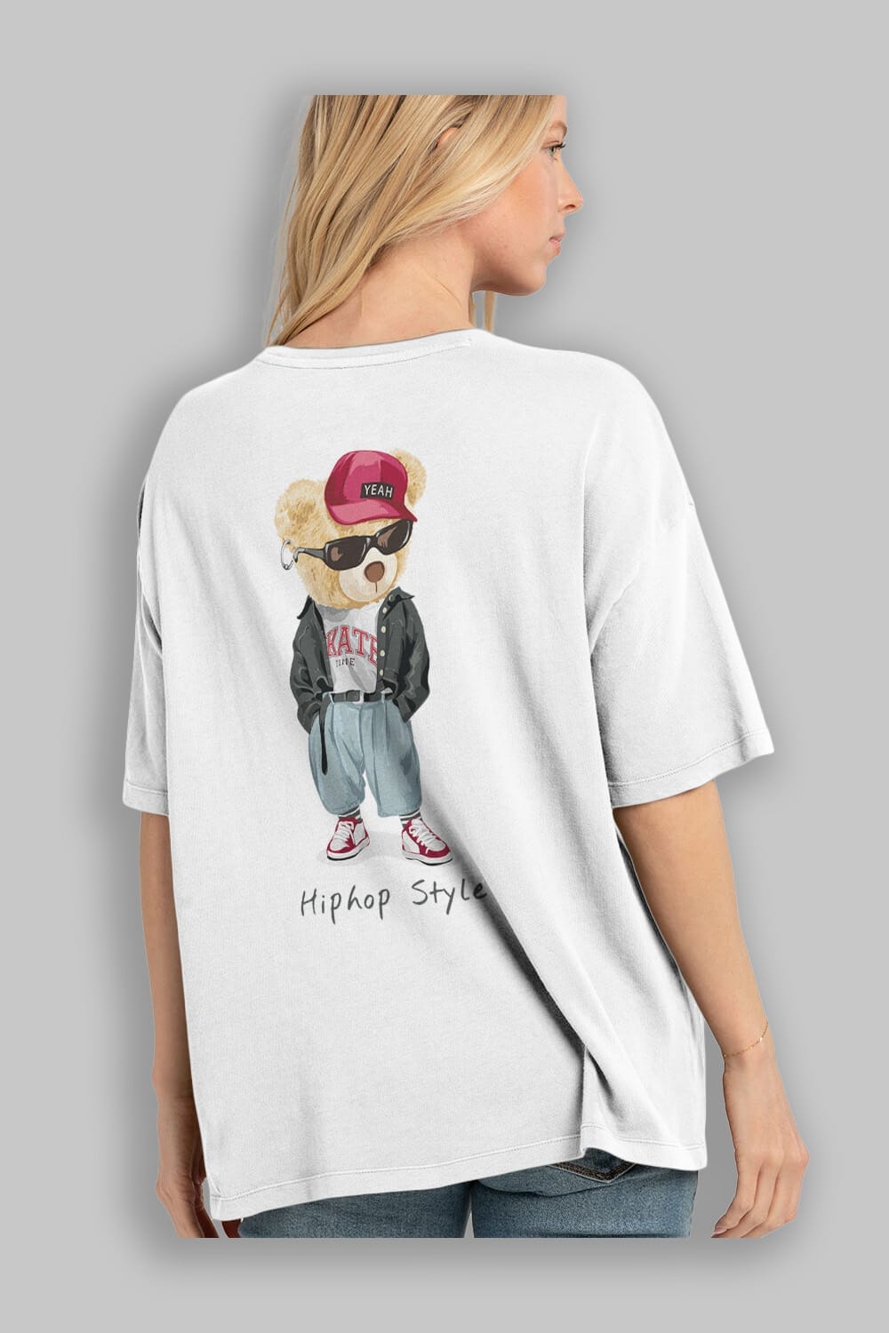 Teddy Bear Hiphop Style Arka Baskılı Oversize t-shirt Erkek Kadın Unisex %100 Pamuk