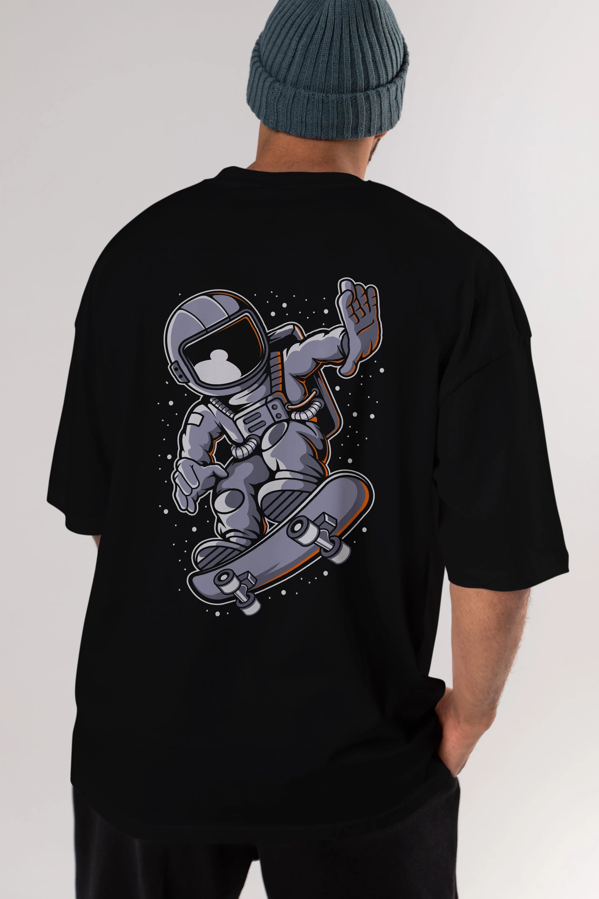 Astronaut Skateboard Arka Baskılı Oversize t-shirt Erkek Kadın Unisex