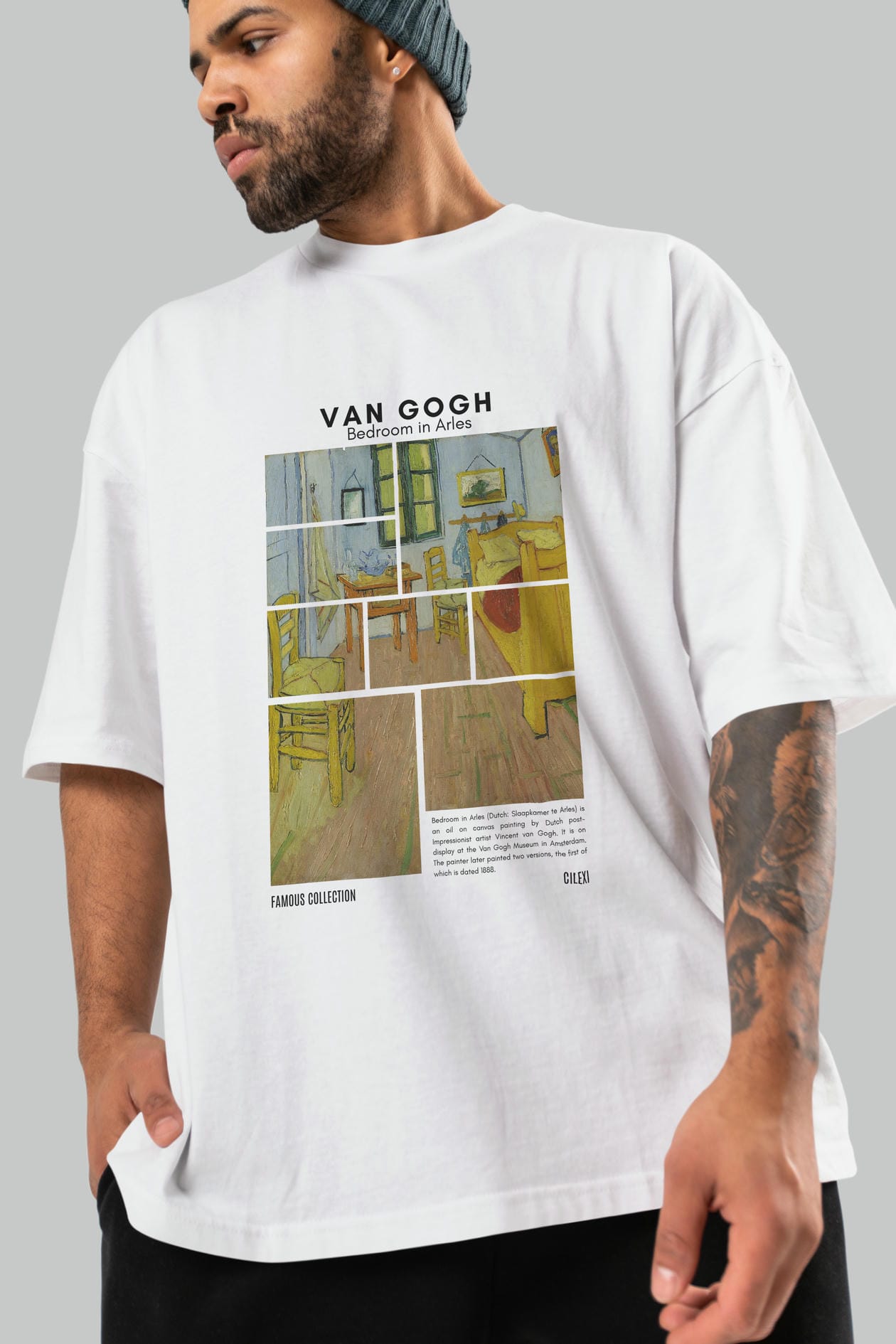 Van Gogh ön Baskılı Oversize t-shirt Erkek Kadın Bisiklet Yaka Pamuk tişort