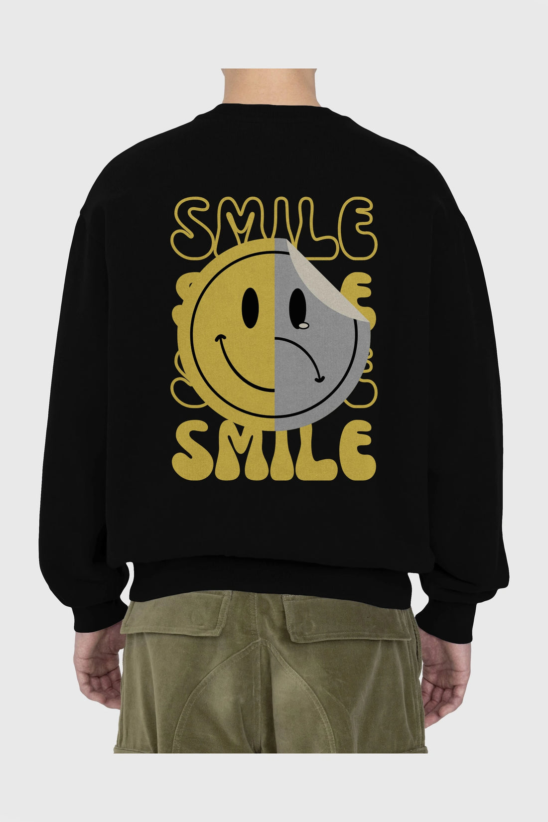Smile Yazılı Arka Baskılı Oversize Sweatshirt Erkek Kadın Unisex