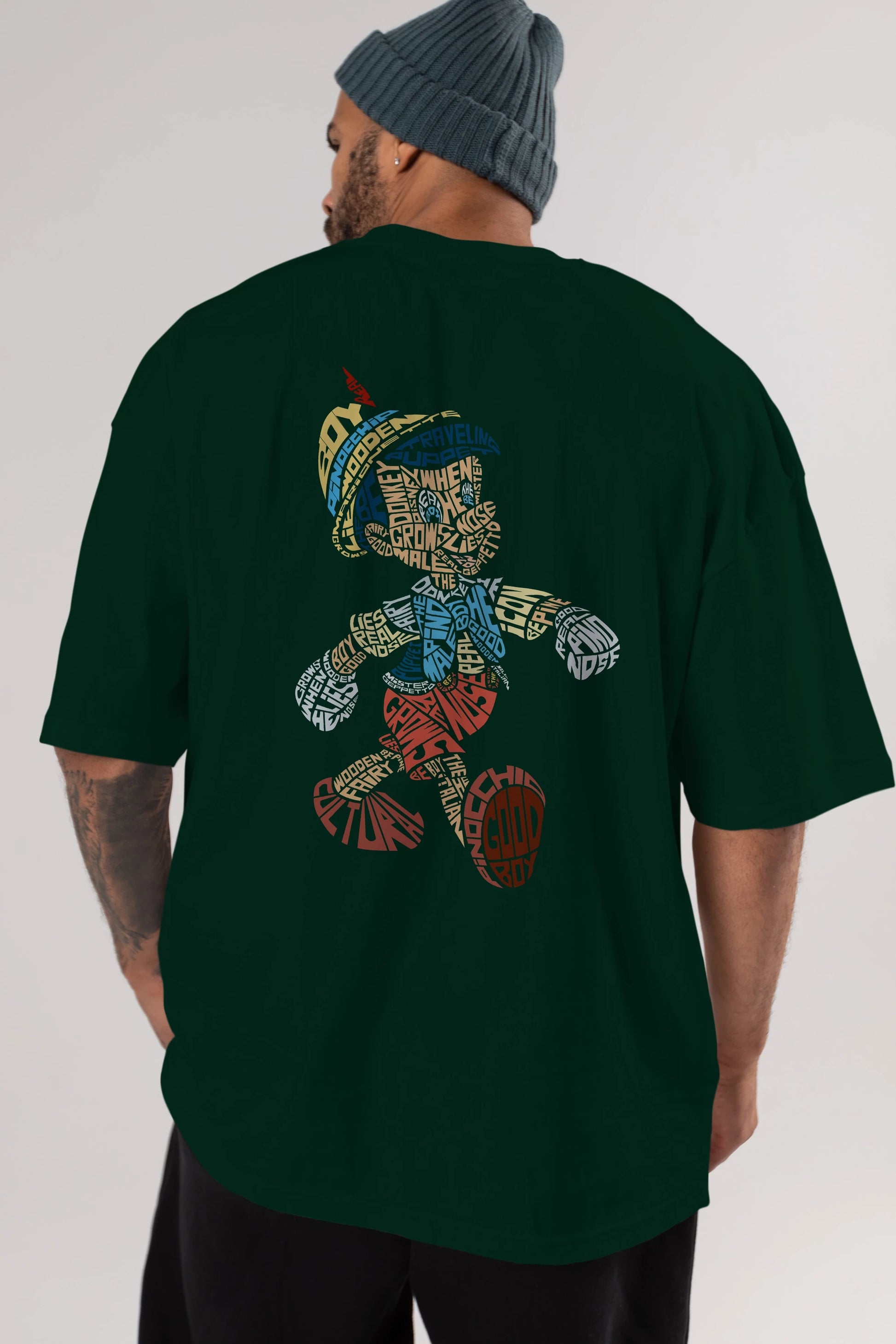Pinokio Arka Baskılı Oversize t-shirt %100 pamuk Erkek Kadın Unisex