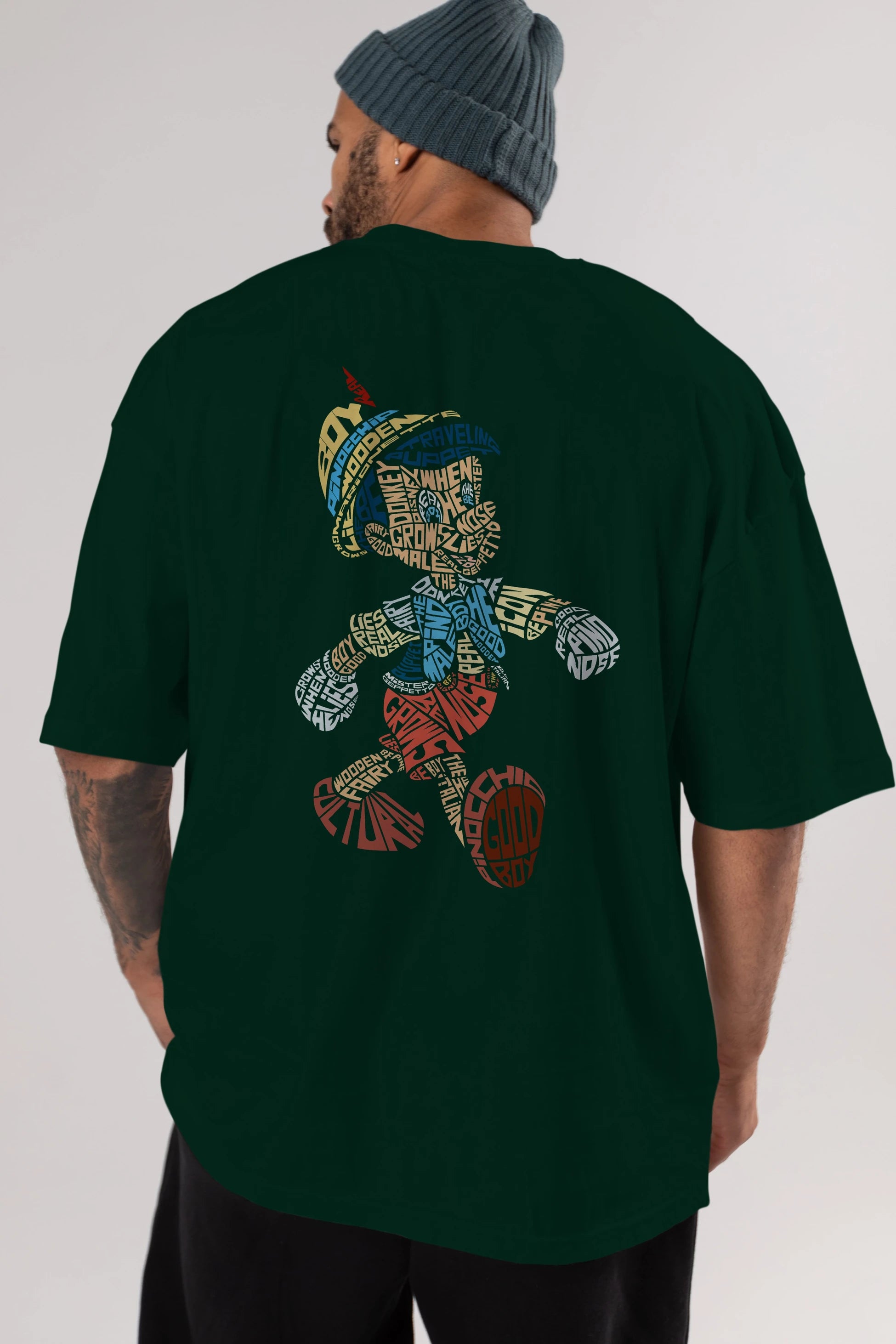 Pinokio Arka Baskılı Oversize t-shirt %100 pamuk Erkek Kadın Unisex