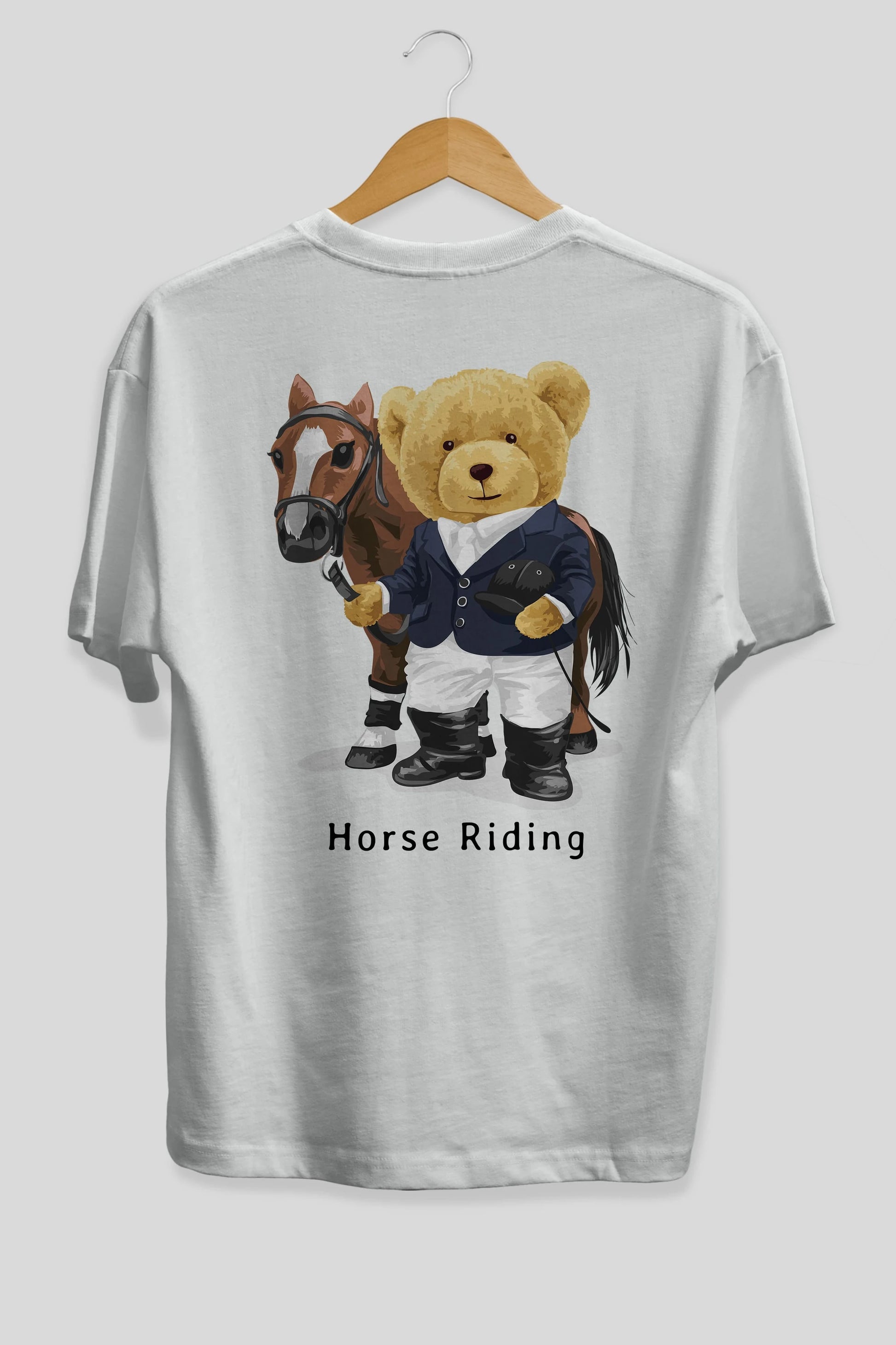 Teddy Bear Horse Riding Arka Baskılı Oversize t-shirt Erkek Kadın Unisex %100 Pamuk