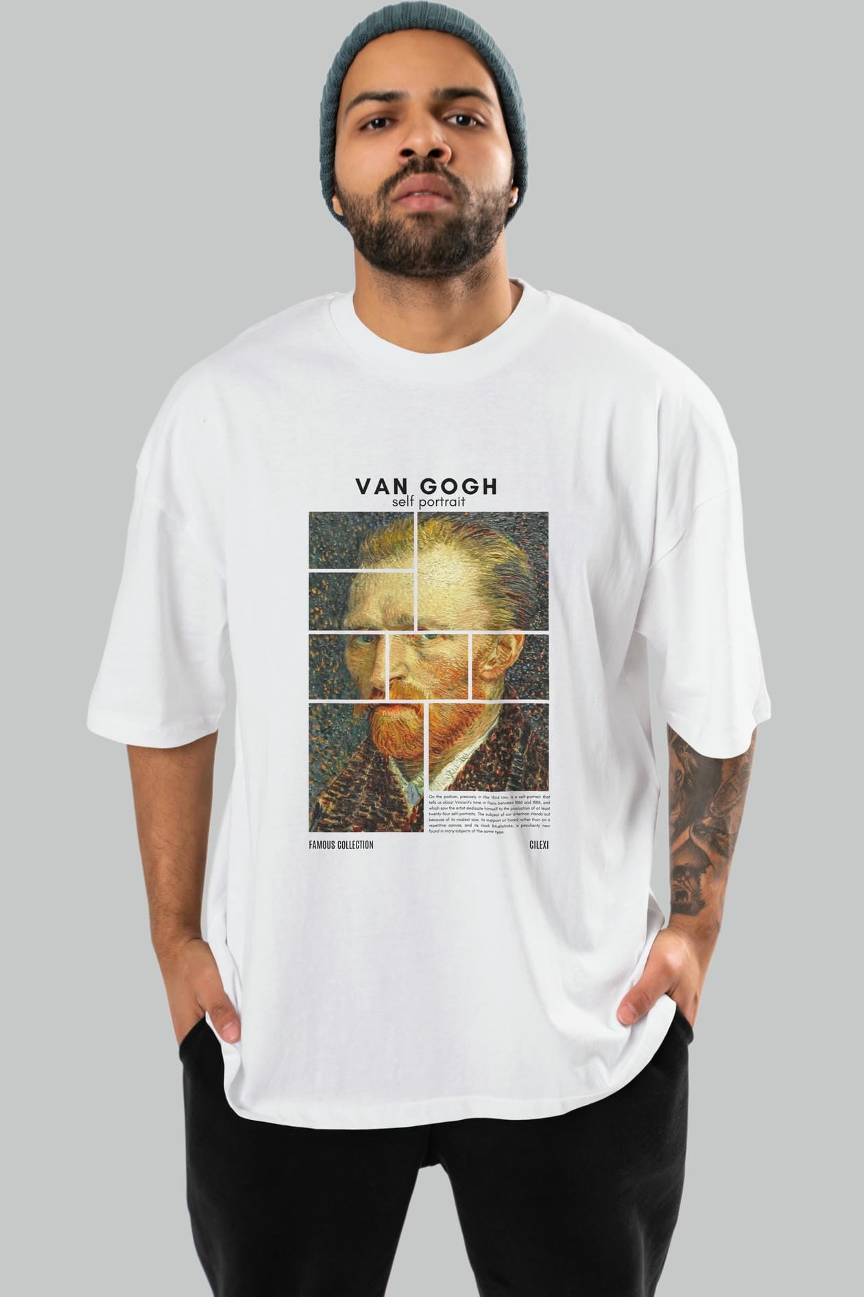 Van Gogh Self Portrait ön Baskılı Oversize t-shirt Erkek Kadın Bisiklet Yaka Pamuk tişort