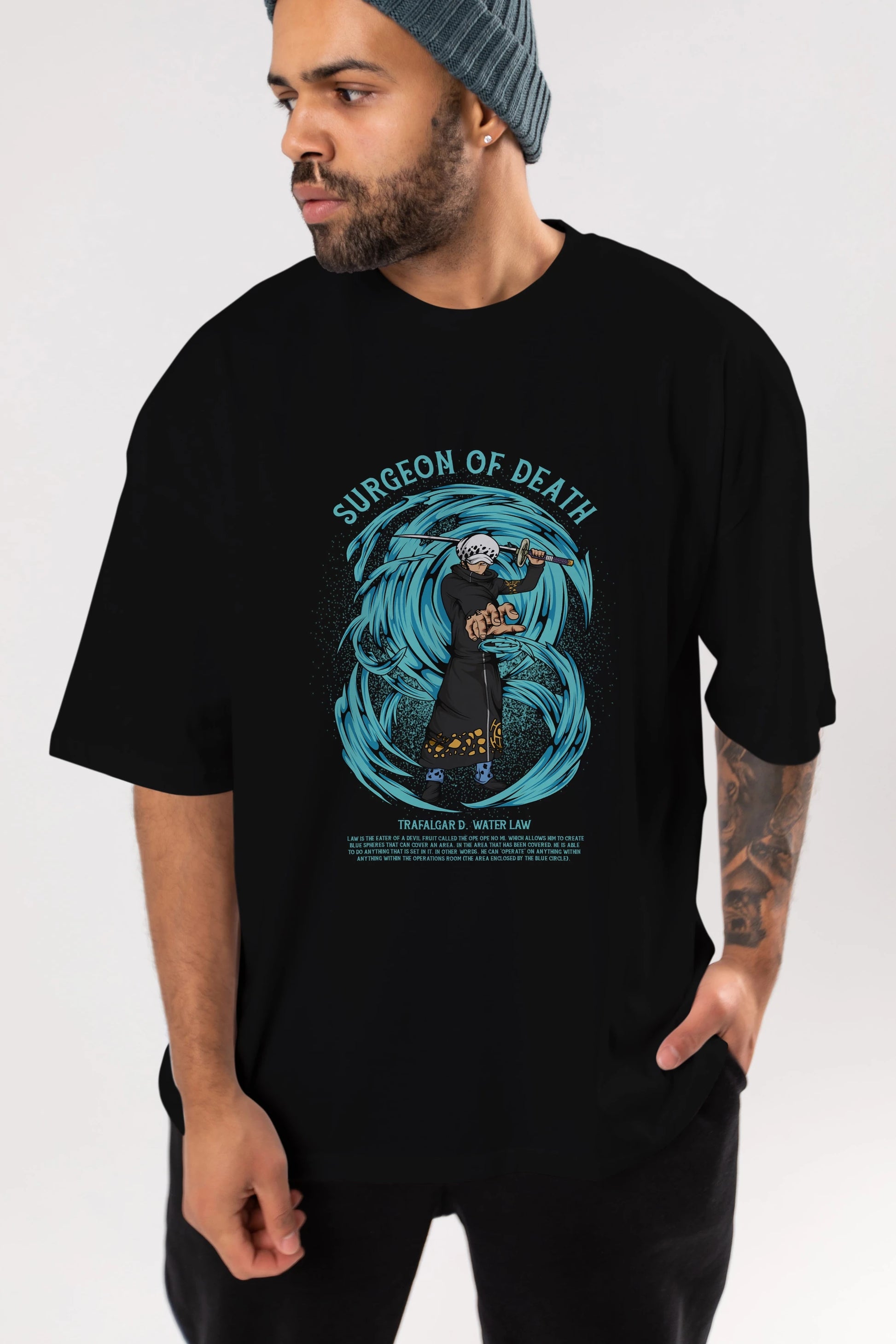 Trafalgad D. Water Law Anime Ön Baskılı Oversize t-shirt %100 pamuk Erkek Kadın Unisex