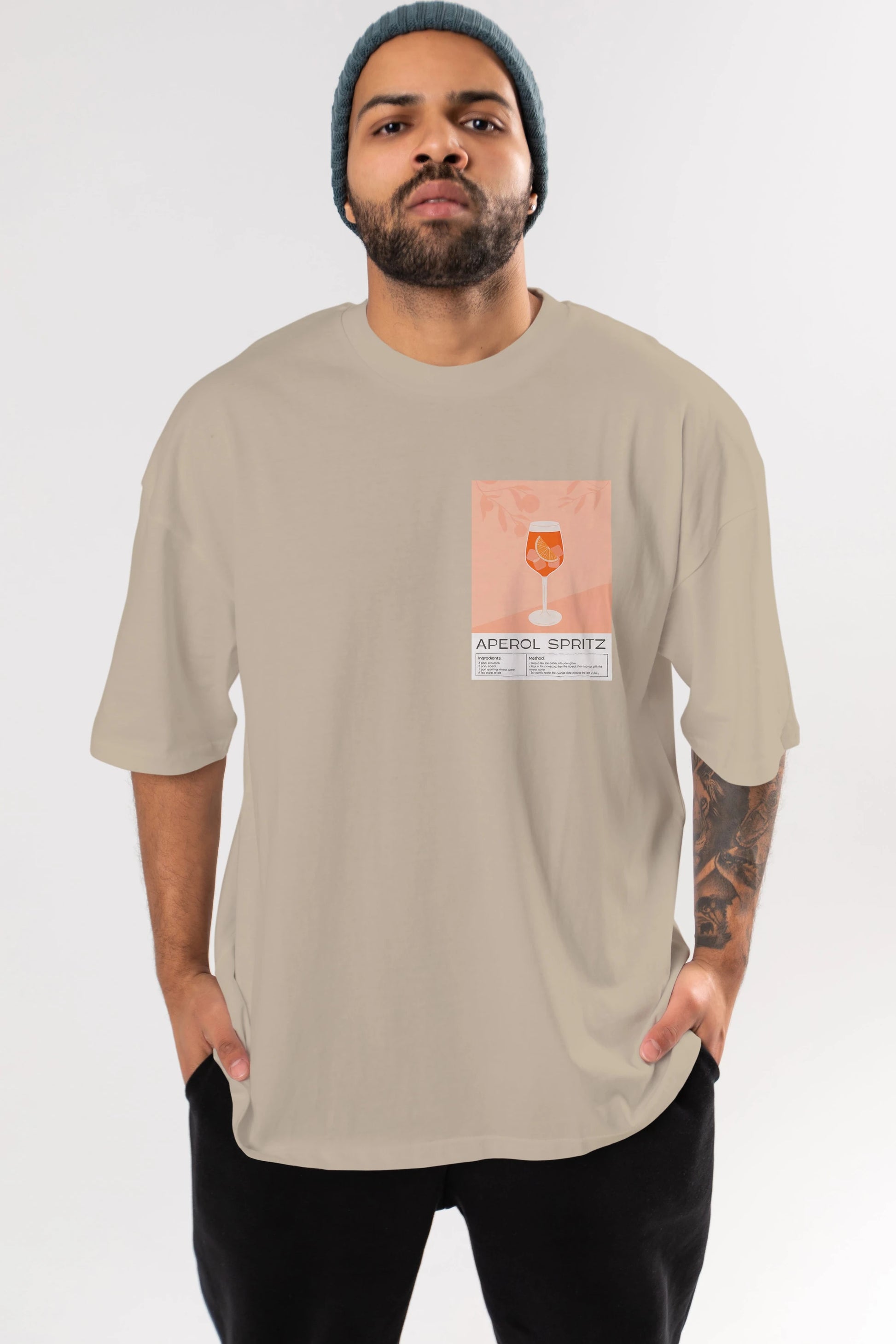 Aperol Spritz 7 Ön Sol Baskılı Oversize t-shirt Erkek Kadın Unisex %100 Pamuk Bisiklet Yaka tişort