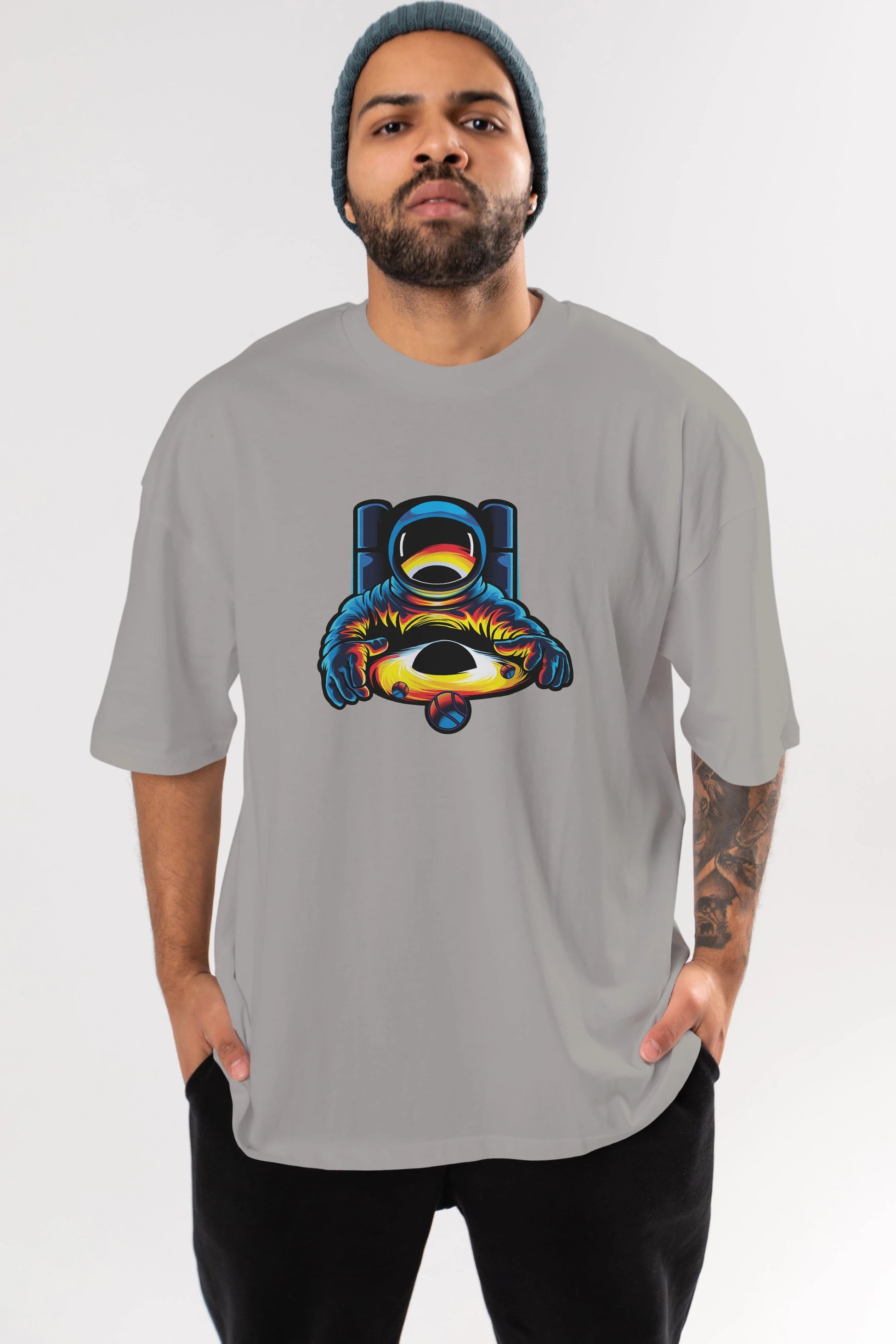 Astronaut & Black Hole Ön Baskılı Oversize t-shirt Erkek Kadın Unisex